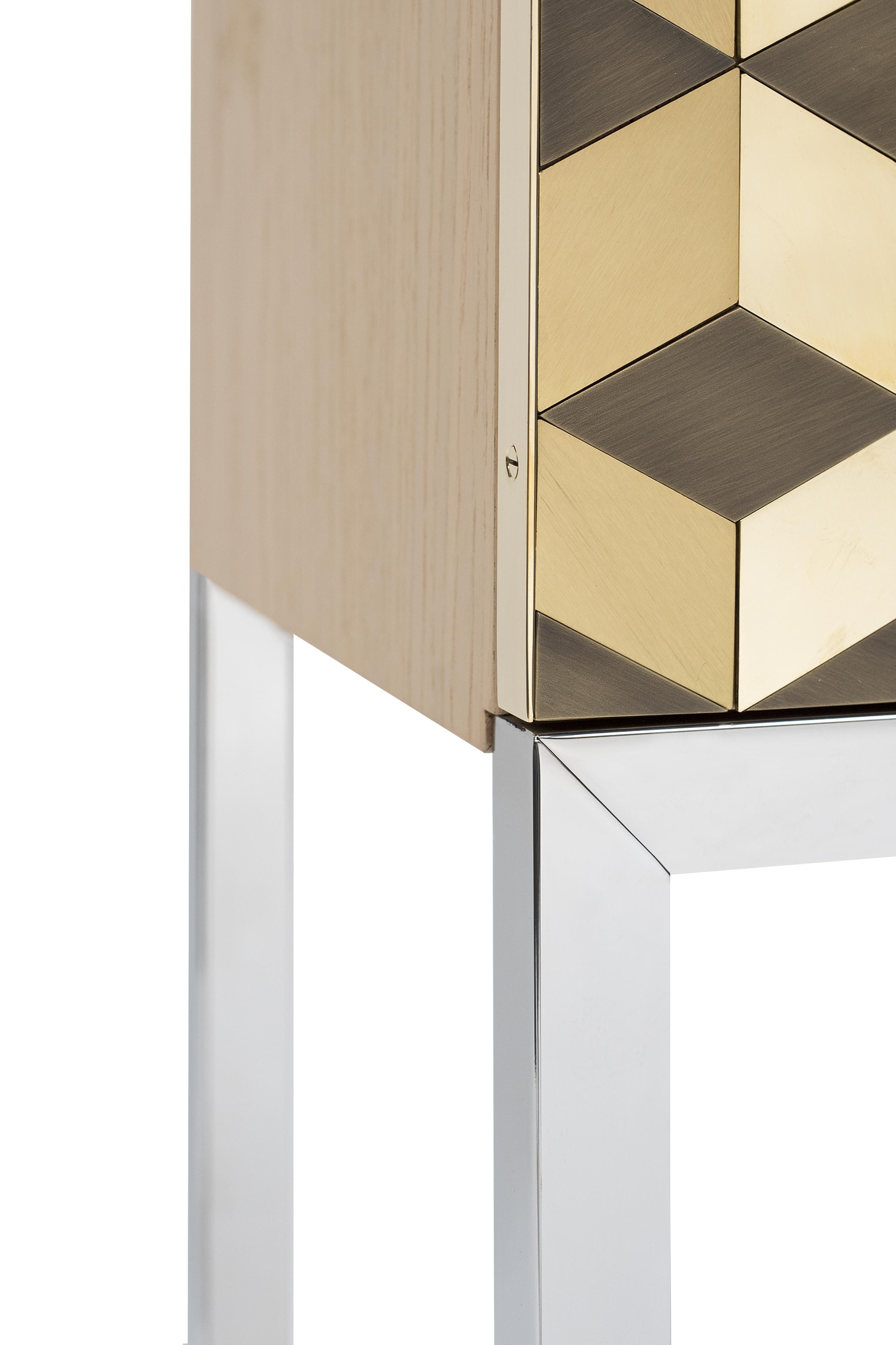 Dutch 21st Century Art Deco Style 'Rachel' CO3L Tiled Cabinet in Brass and Steel