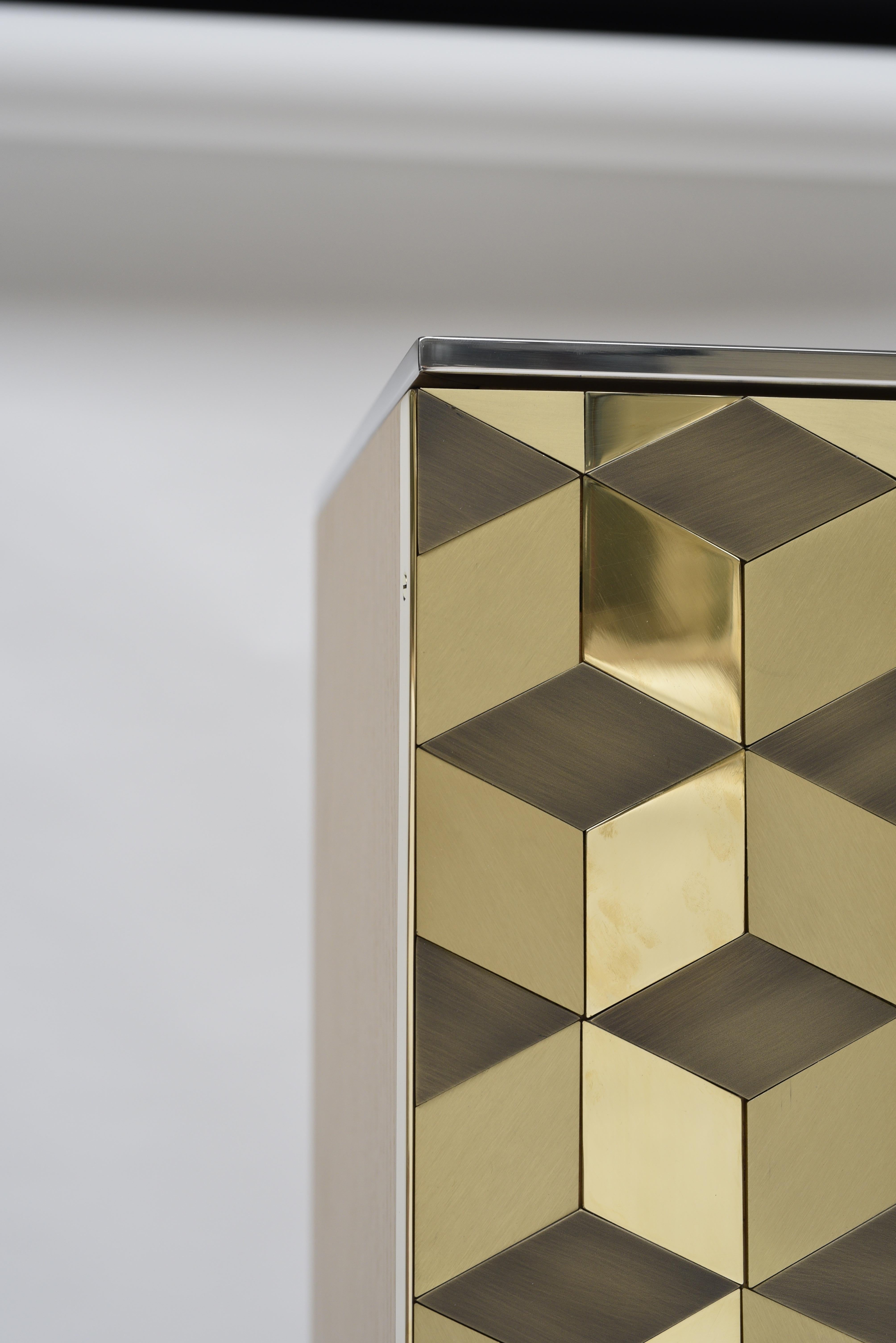 Contemporary 21st Century Art Deco Style 'Rachel' CO3L Tiled Cabinet in Brass and Steel