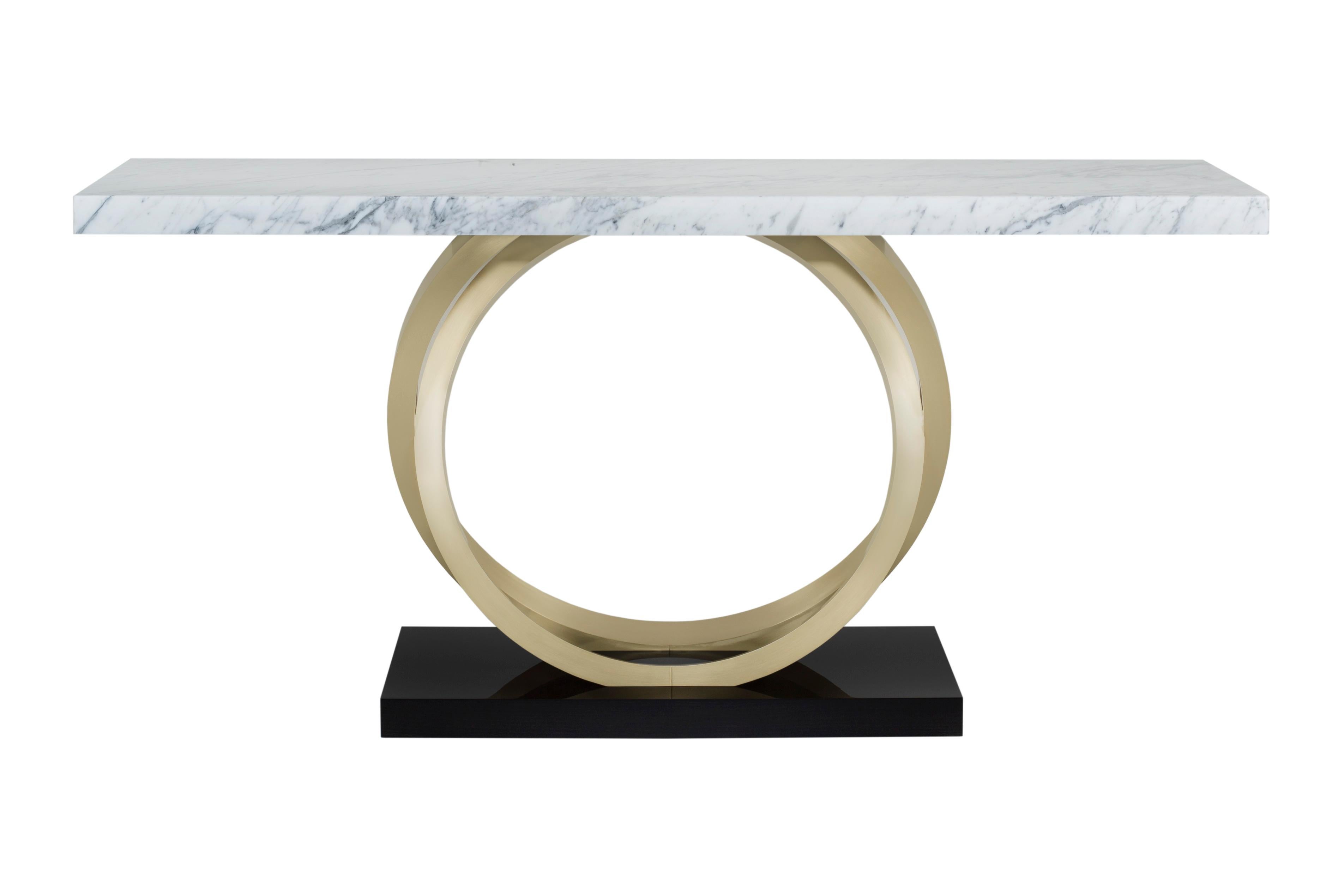 Modern Armilar Console Table Calacatta Marble Brass Handmade Portugal Greenapple For Sale 8