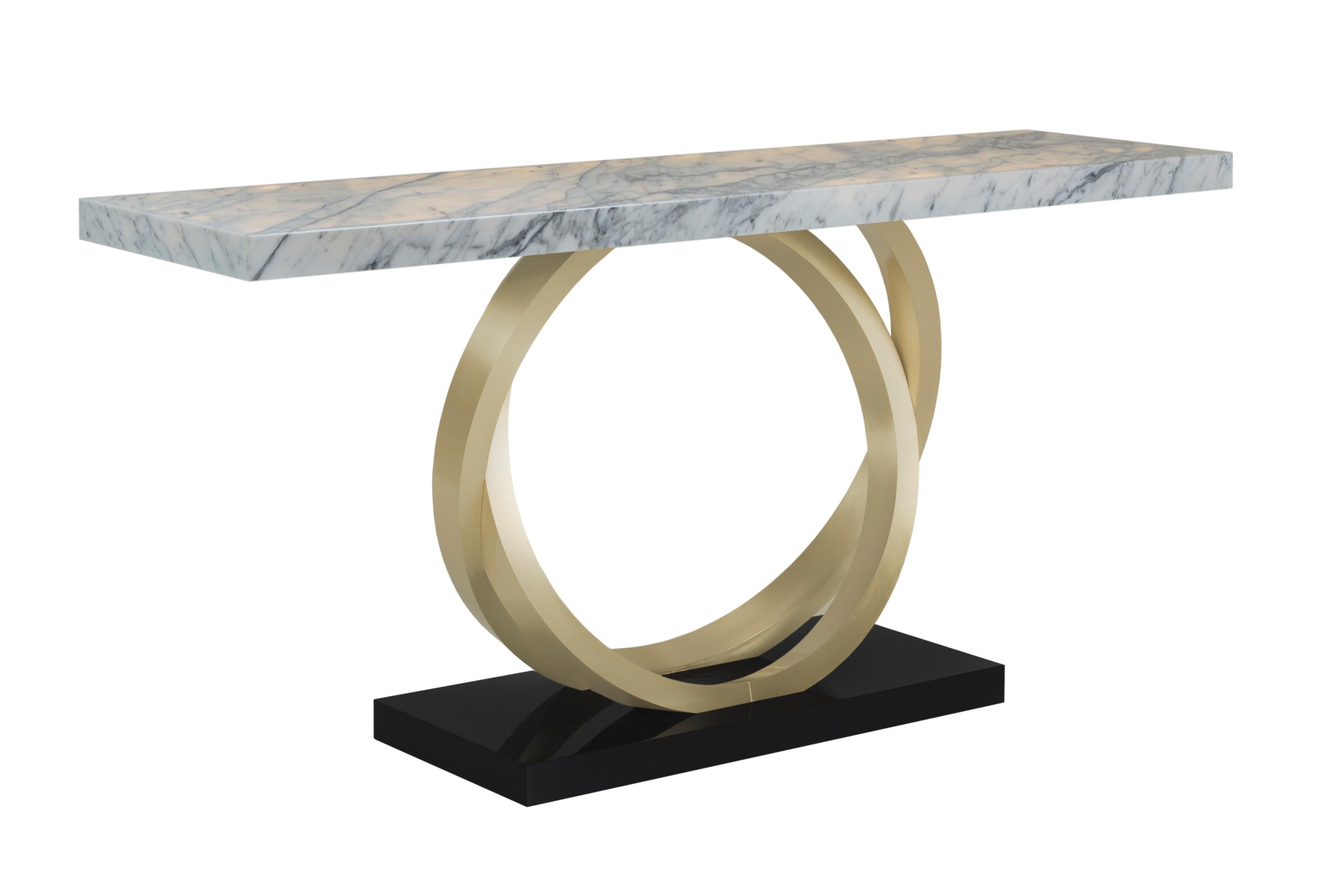 Modern Armilar Console Table Calacatta Marble Brass Handmade Portugal Greenapple For Sale 10