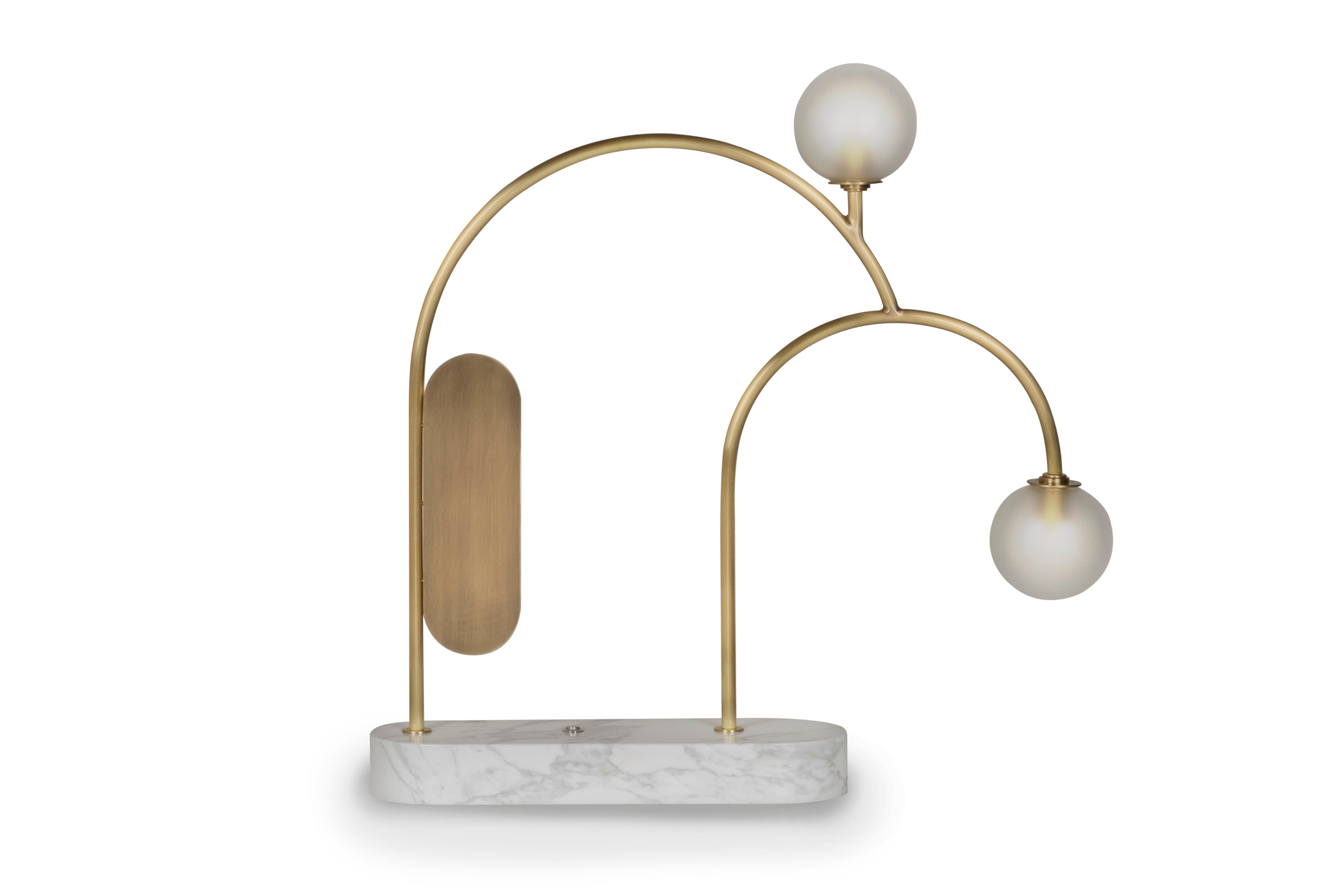 Modern Two Cordless Table Lamp, Marble Brass, Handmade in Portugal by Greenapple For Sale 8