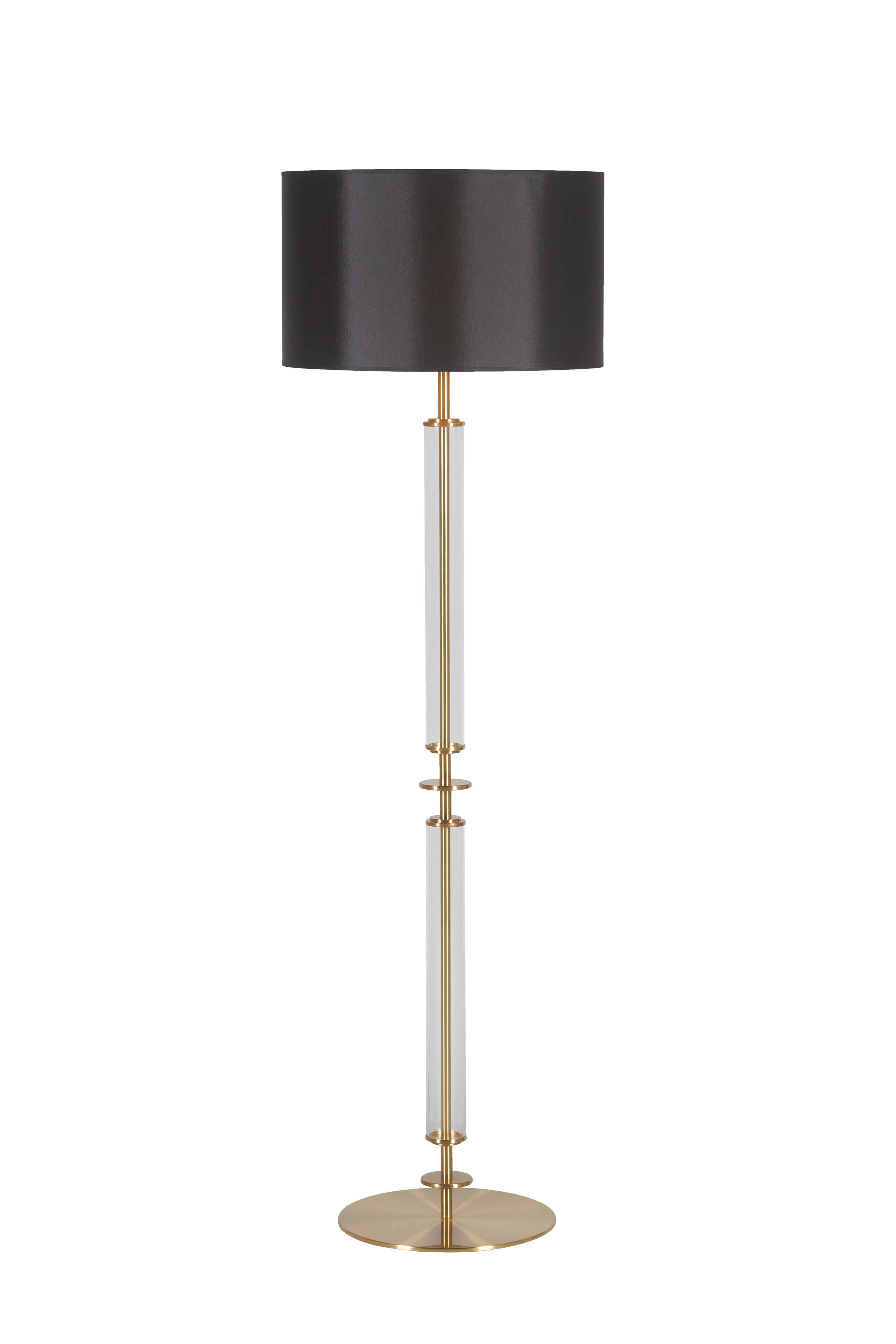 Hand-Crafted Art Deco Valverde Floor Lamp Brushed Brass Black Handmade Portugal by Greenapple For Sale