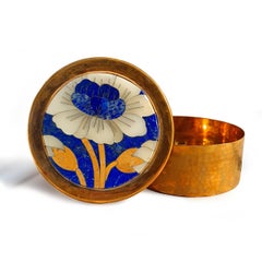 Boîte décorative du 21e siècle en lapis-lazuli, onyx, incrustation semi-précieuse et cuivre