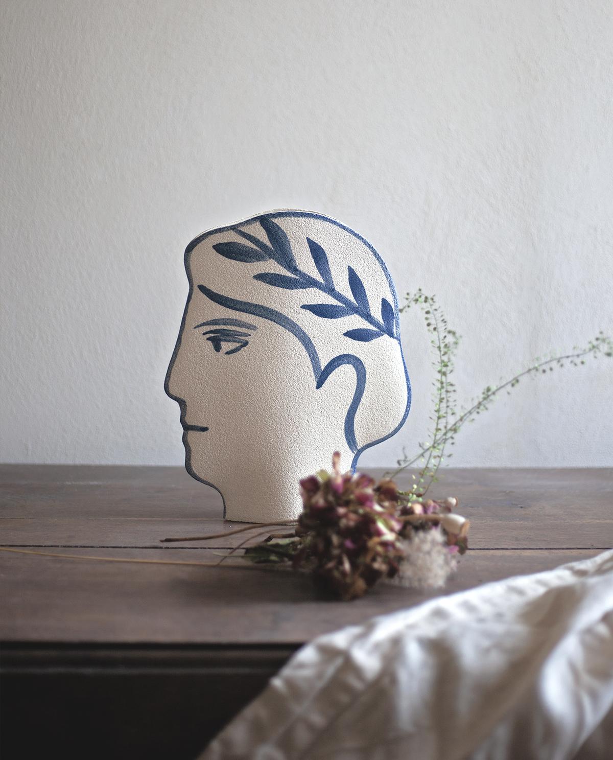 European 21st Century ‘Artemis - Blue’, in White Ceramic, Hand-Crafted in France For Sale