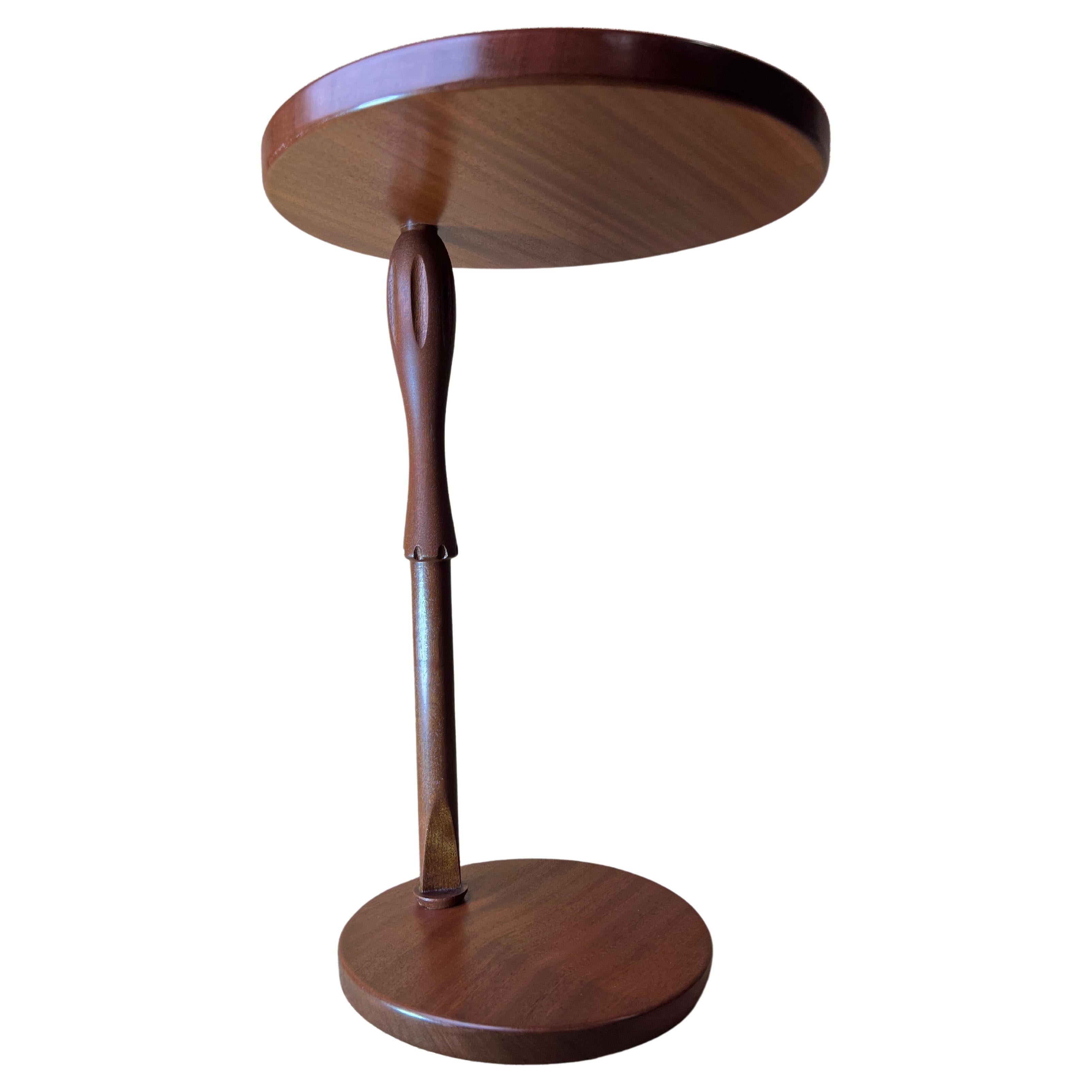 Modern Couch Side Table from Solid Sapele wood C shaped slideable table in stock