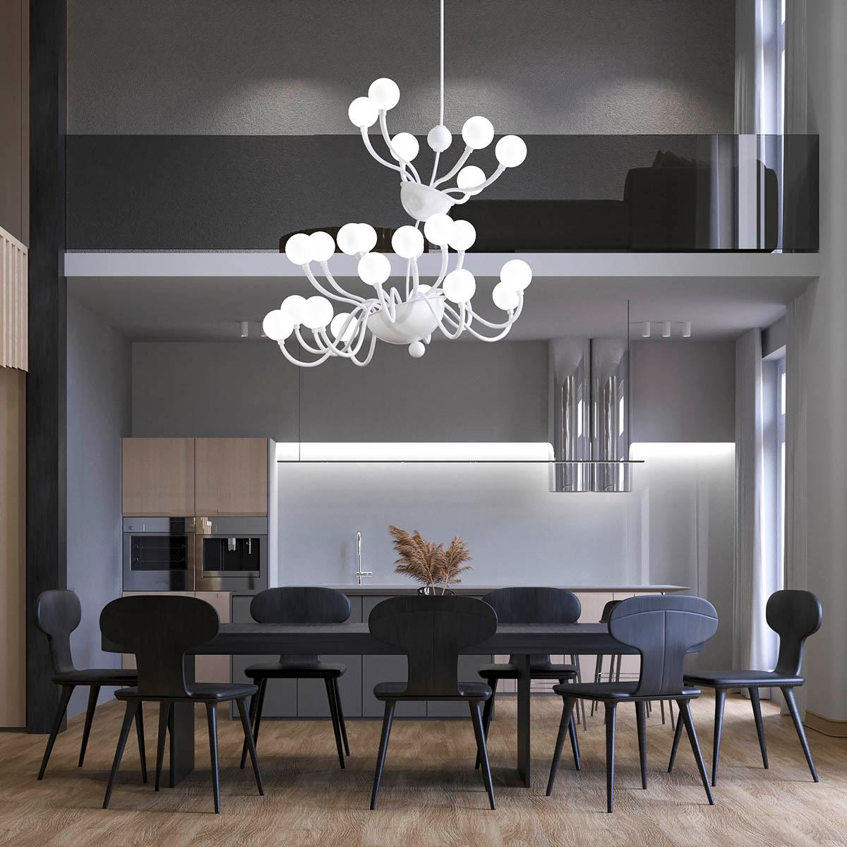 Vetro soffiato Artistico del 21° secolo  Lampadario 24 bracci in vetro di Murano bianco di Multiforme in vendita