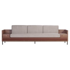 21st century Asheville I Sofa Smoked Walnut Leather Suede Brushed Brass