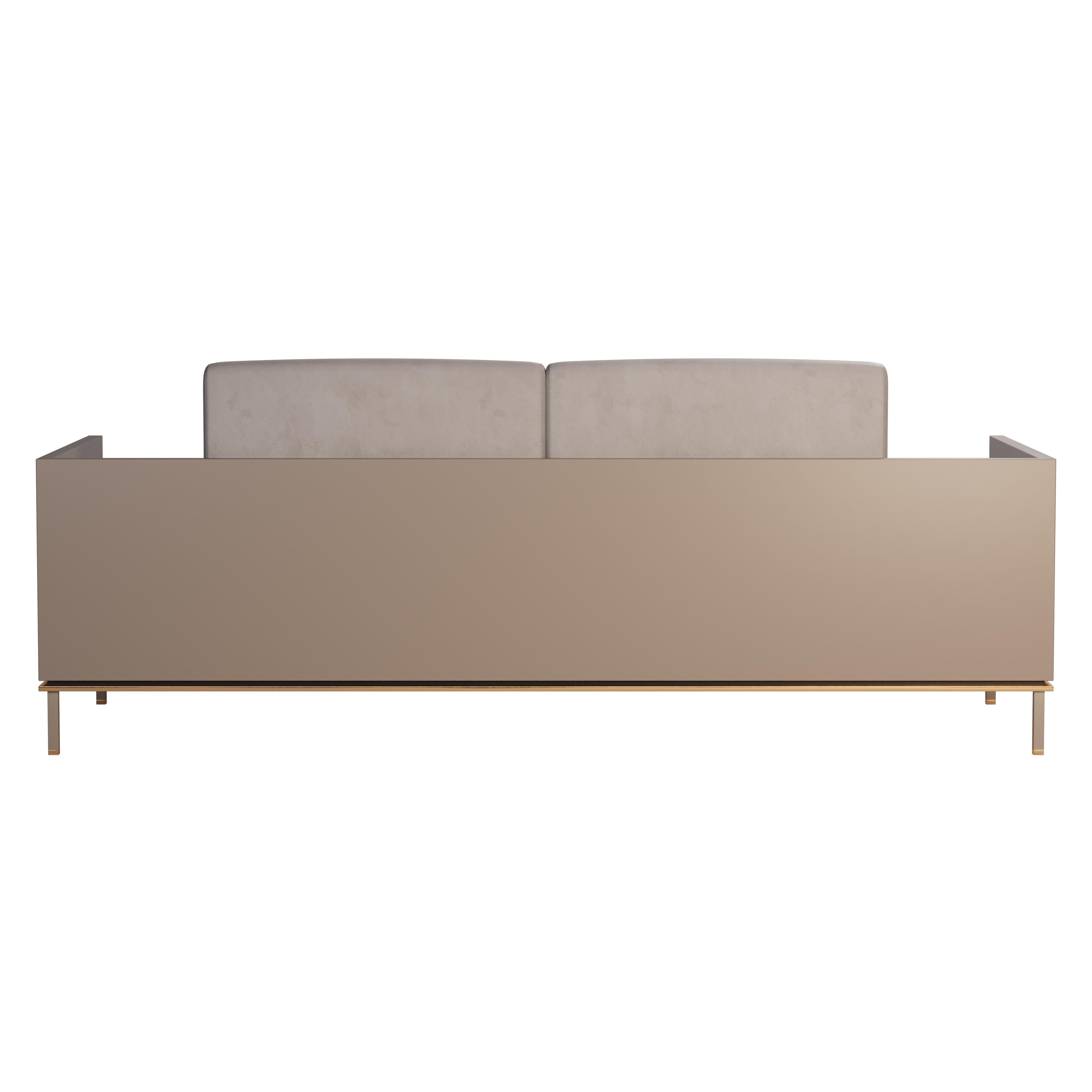 21st Century Asheville II Twinseat Sofa Suede Natural Leather Brass Wood For Sale 4