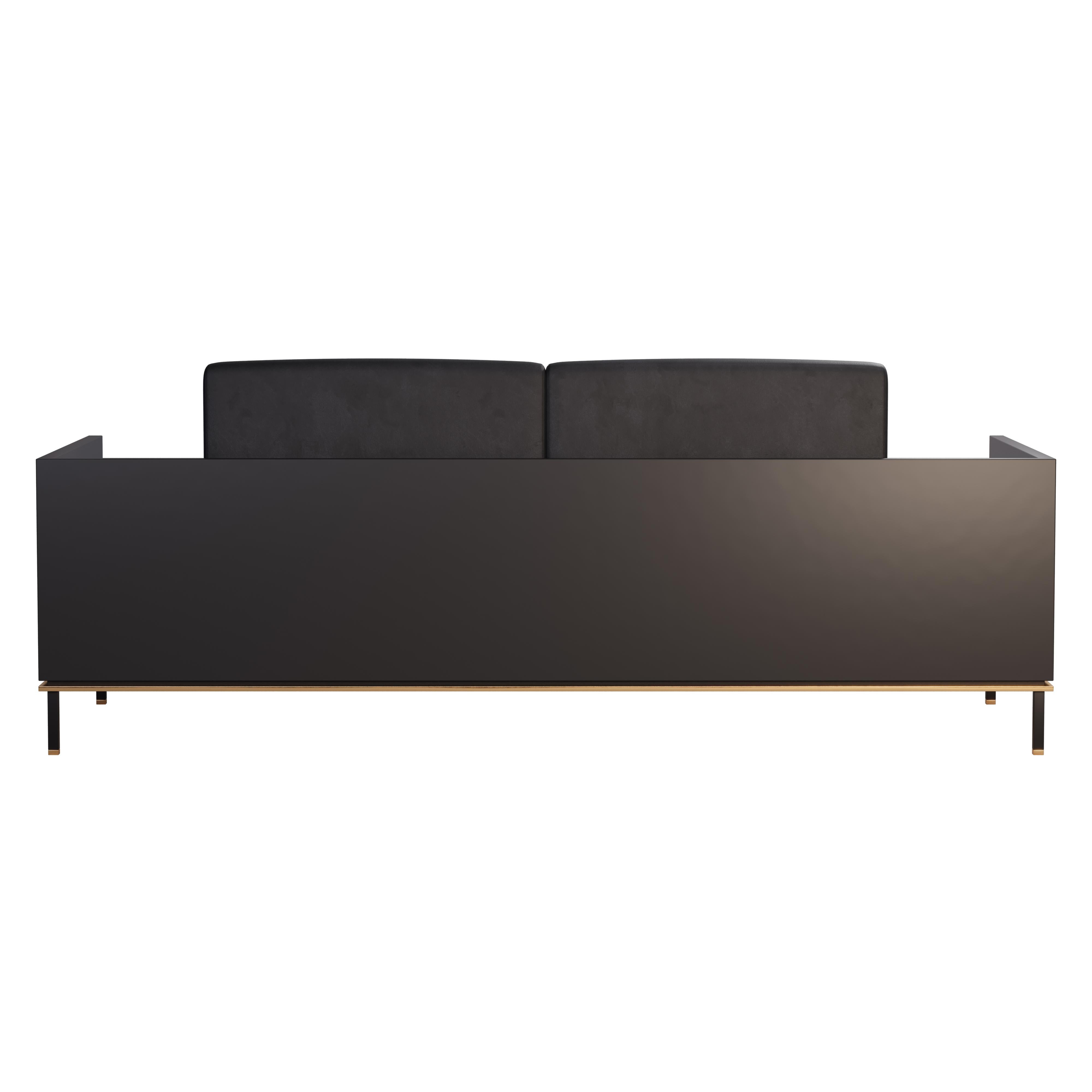 Contemporary 21st Century Asheville II Twinseat Sofa Suede Natural Leather Brass Wood For Sale