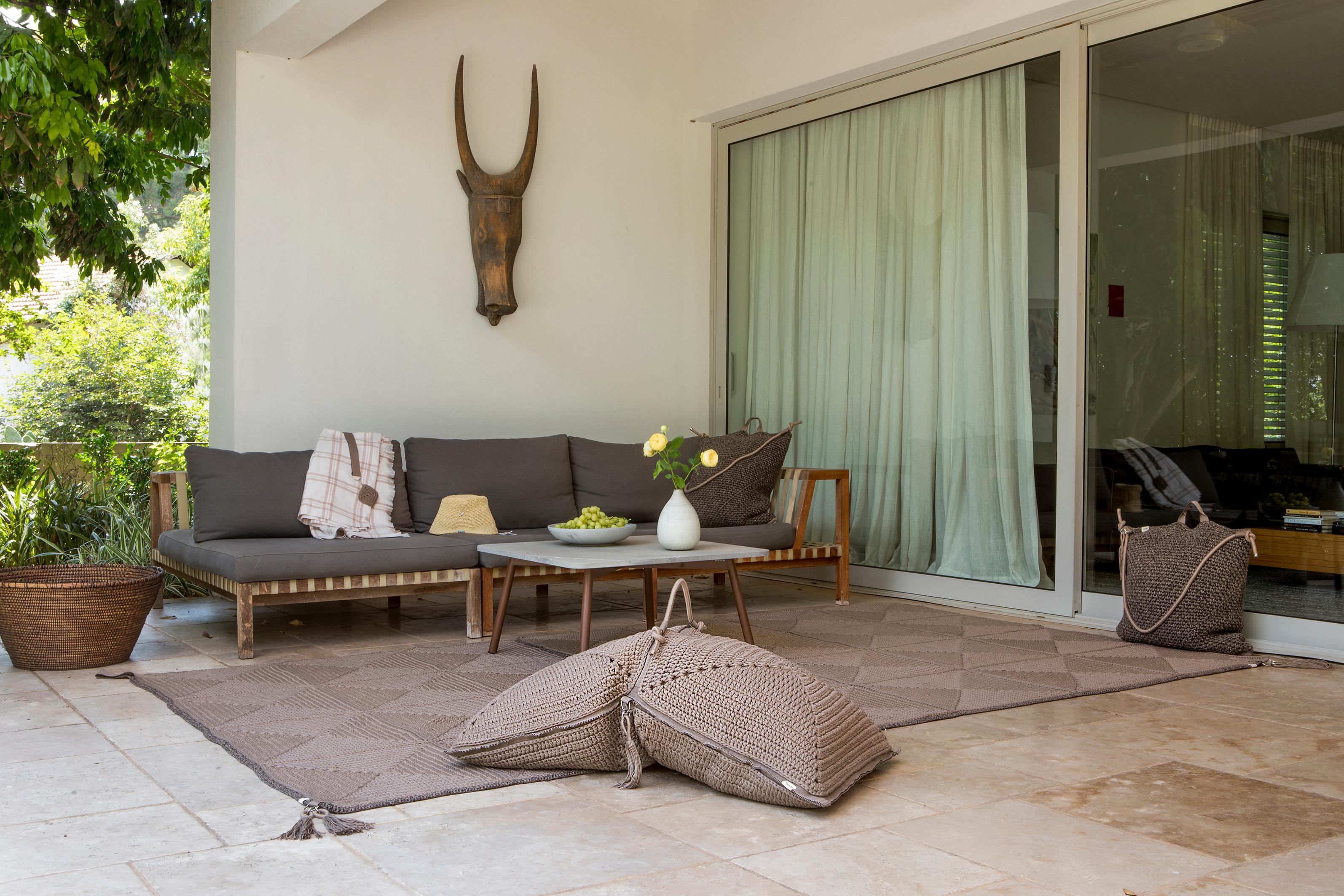 Israeli 21st Century Asian Beige Brown Outdoor Indoor Handmade Floor Cushion For Sale