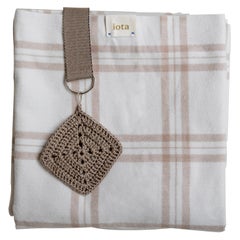 21st Century Asian Beige White Plaid Strap Blanket