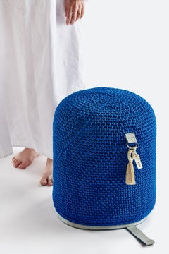 21st Century Asian Blue Outdoor-Indoor Handmade Single Seat Pouf