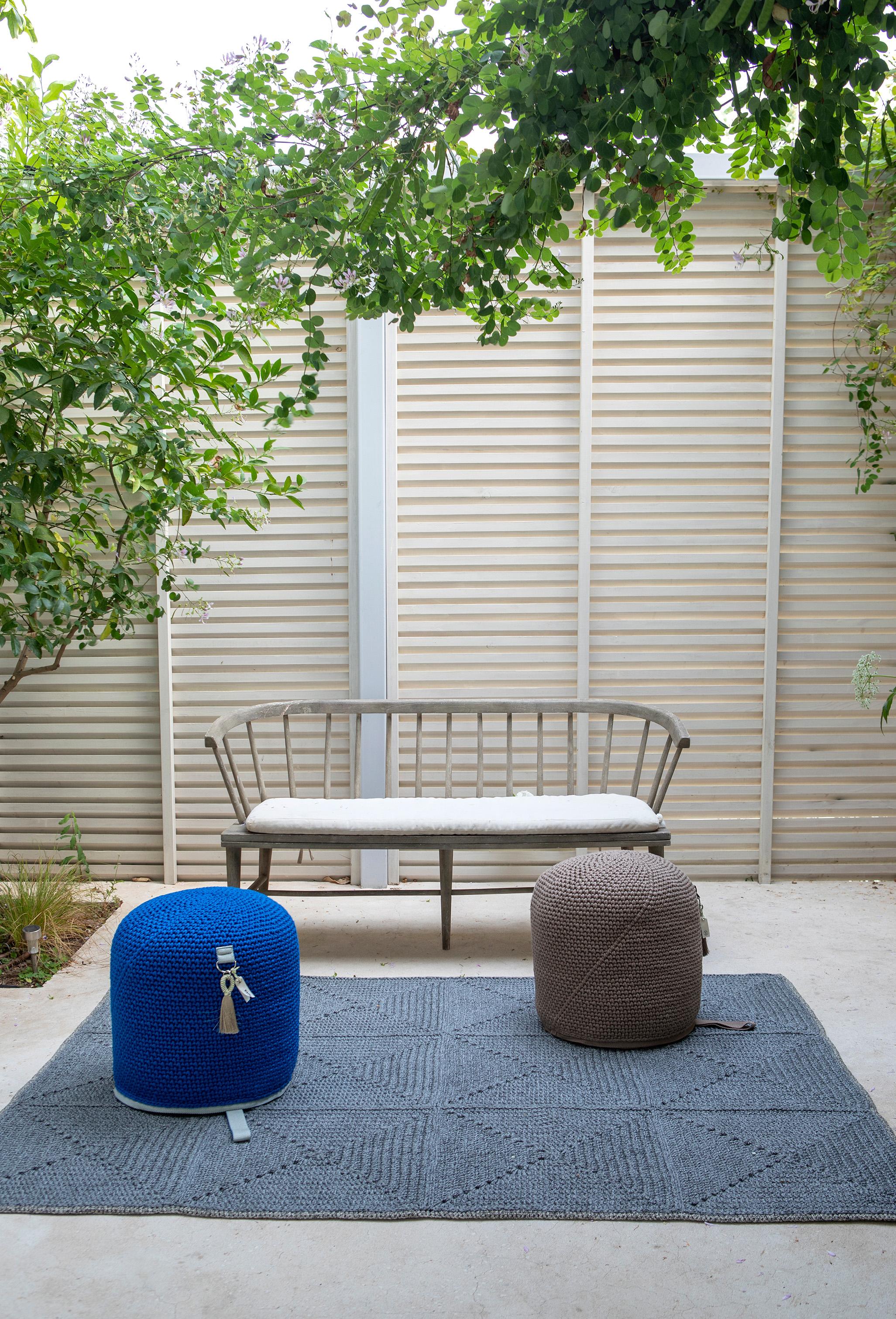 Israeli 21st Century Asian Blue Outdoor-Indoor Handmade Single Seat Pouf For Sale