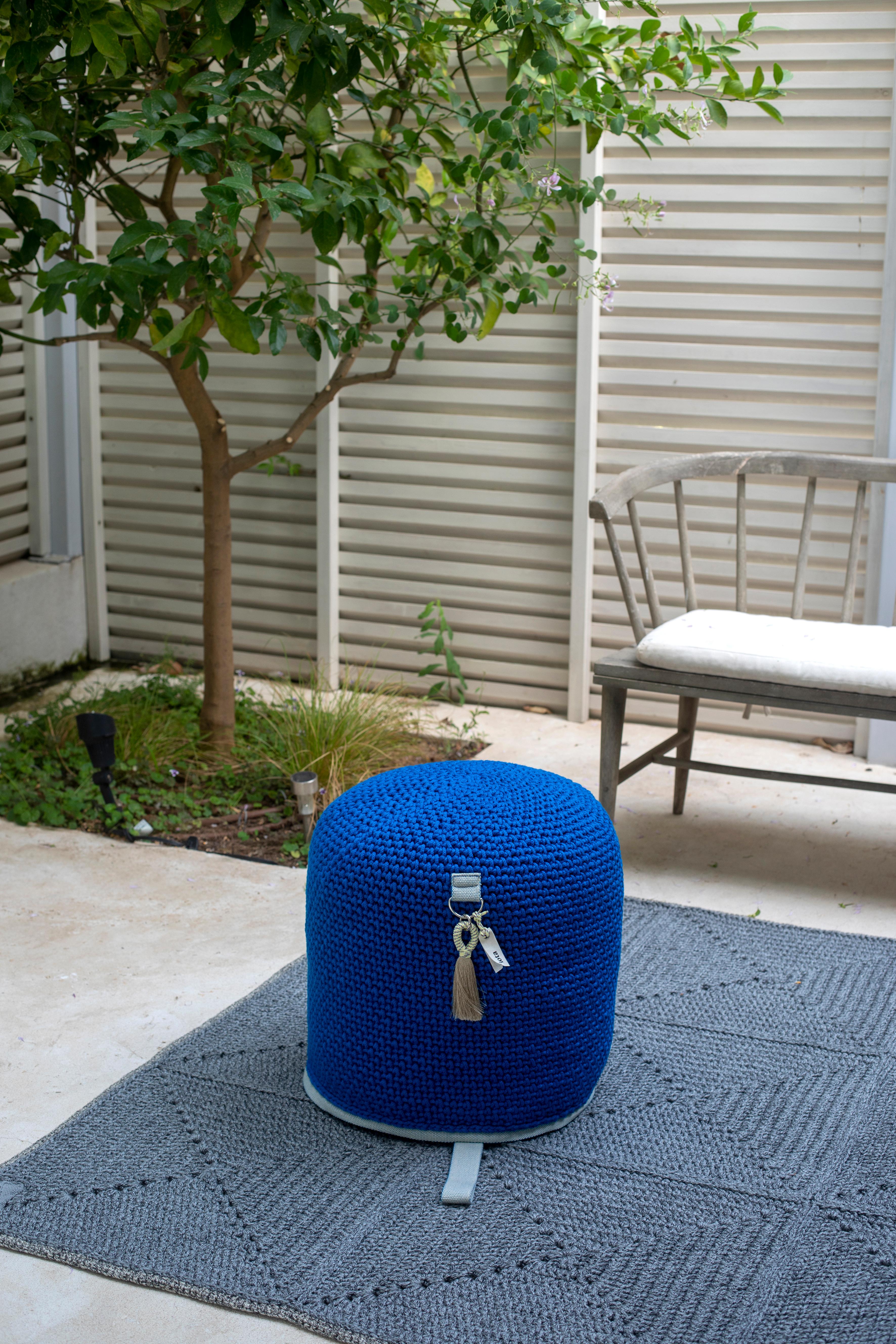 Metal 21st Century Asian Blue Outdoor-Indoor Handmade Single Seat Pouf For Sale
