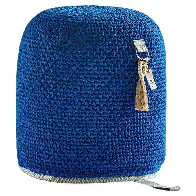 Pouf asiatico del 21° secolo, blu, per esterni e per interni, fatto a mano, con una sola seduta