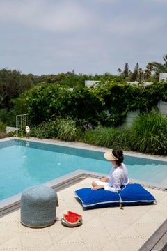 21st Century Asian Blue Sand Outdoor-Indoor Handmade Single Seat Pouf