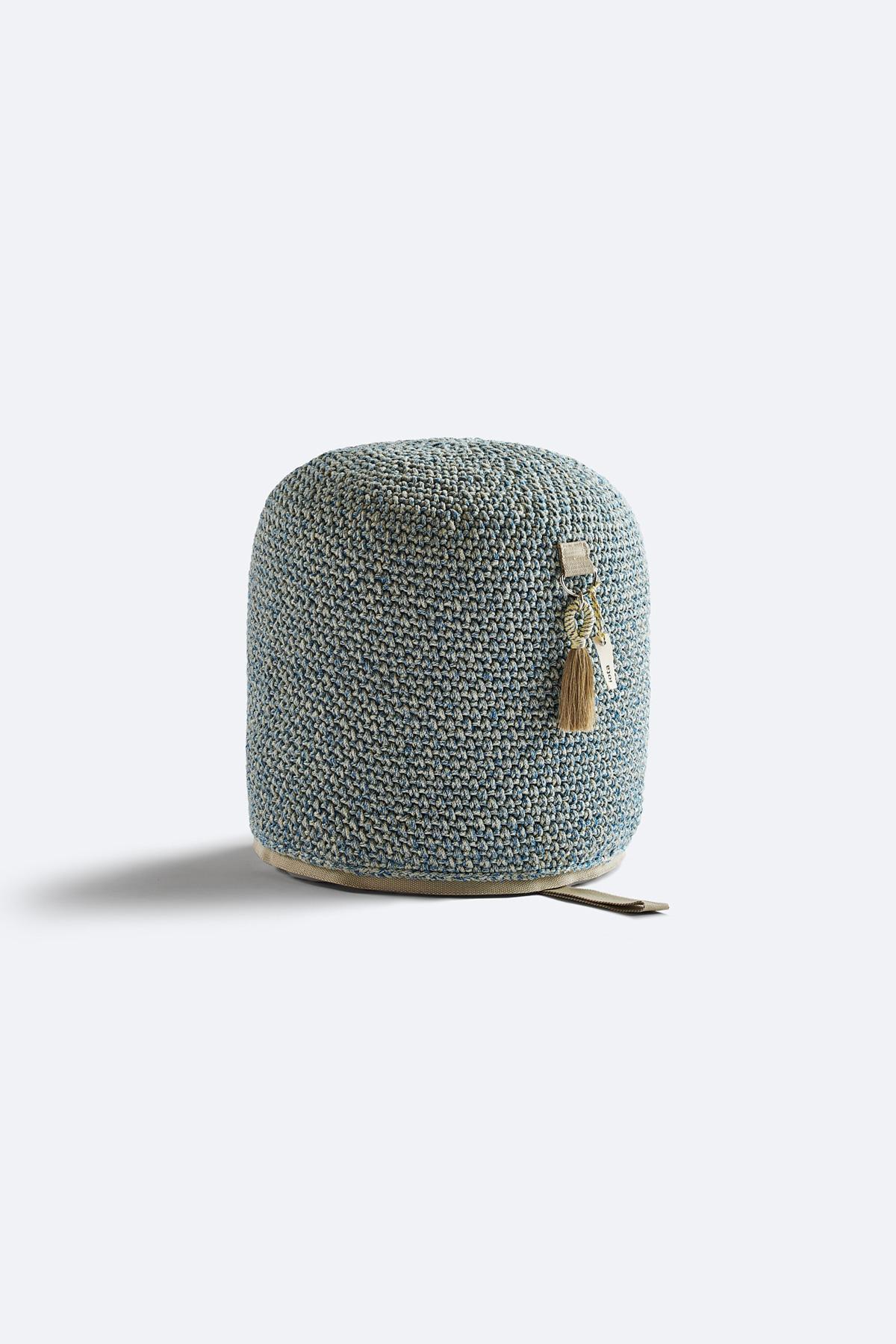 21st Century Asian Blue Sand Outdoor-Indoor Handmade Single Seat Pouf In New Condition For Sale In Tel Aviv, IL
