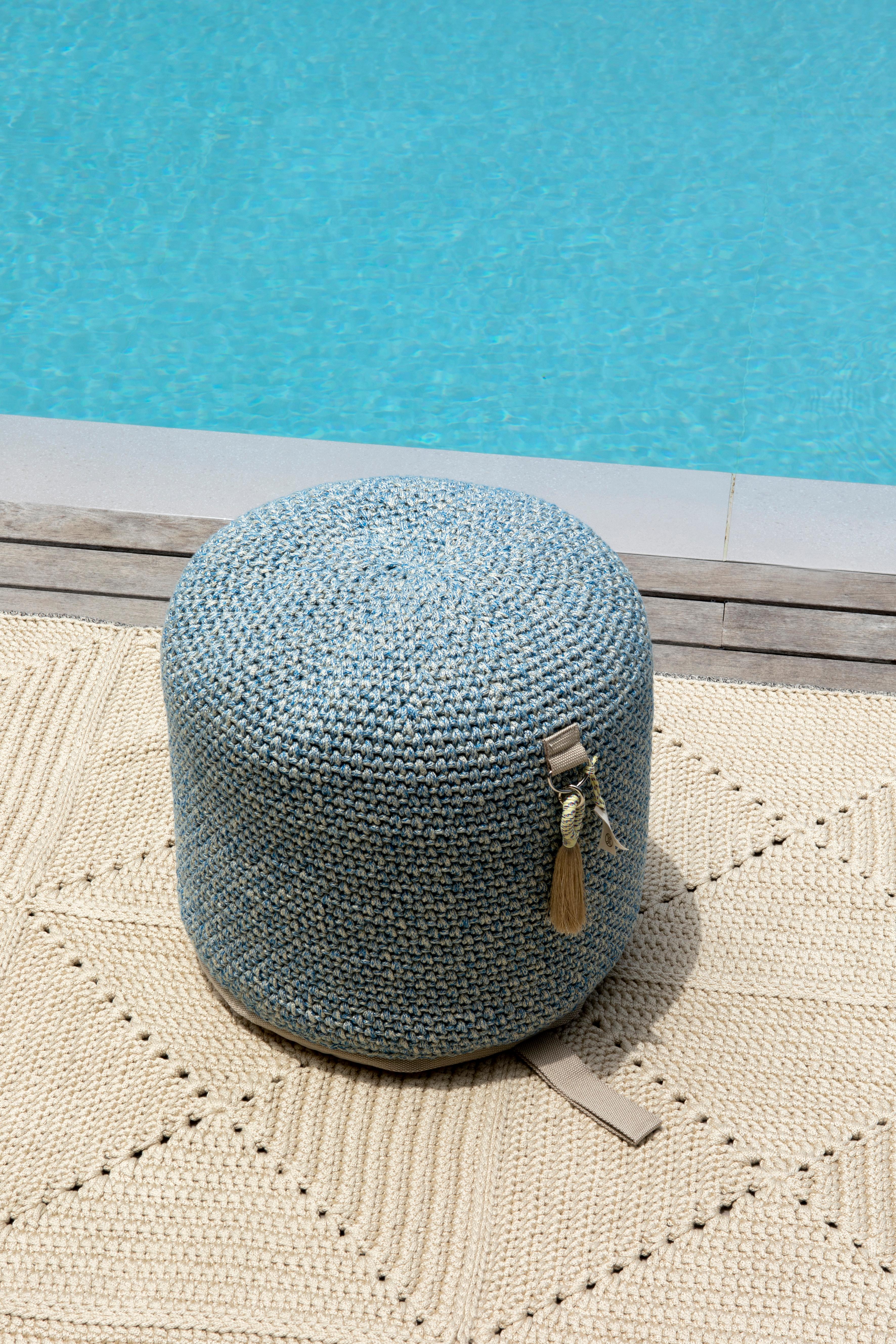 Contemporary 21st Century Asian Blue Sand Outdoor-Indoor Handmade Single Seat Pouf For Sale