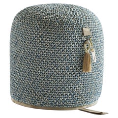 21st Century Asian Blue Sand Outdoor-Indoor Handmade Single Seat Pouf