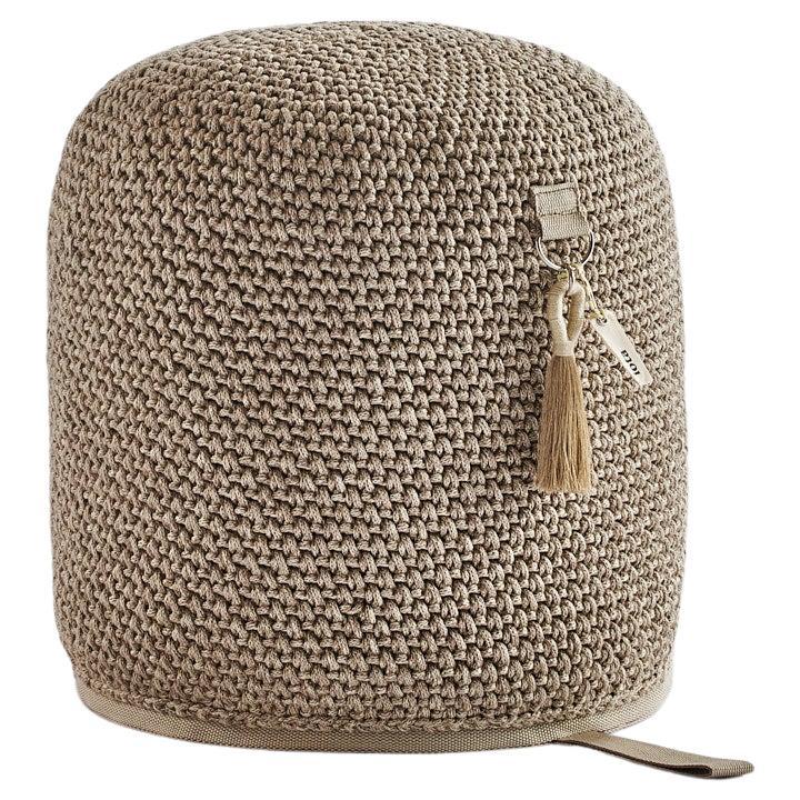 21st Century Asian Brown Beige Outdoor-Indoor Handmade Single Seat Pouf For Sale