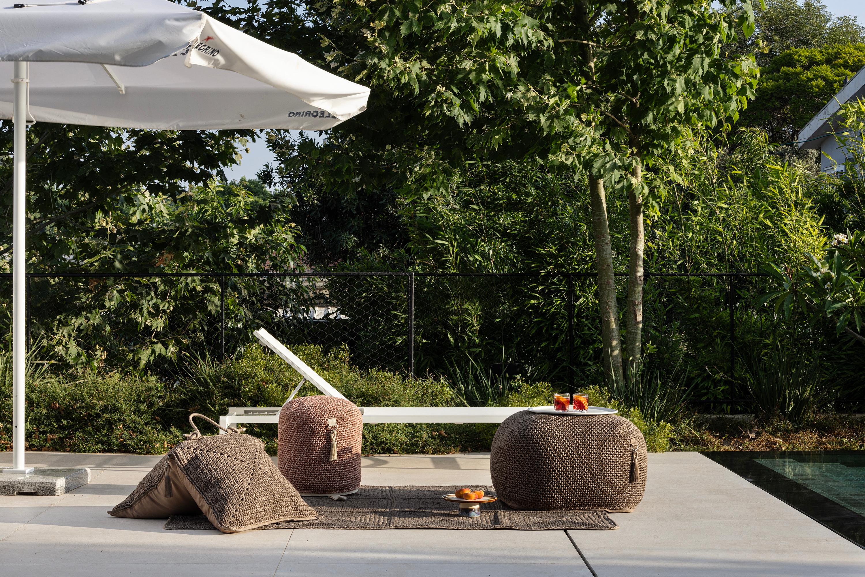 Israeli 21st Century Asian Brown Black Outdoor Indoor Handmade Pouf For Sale