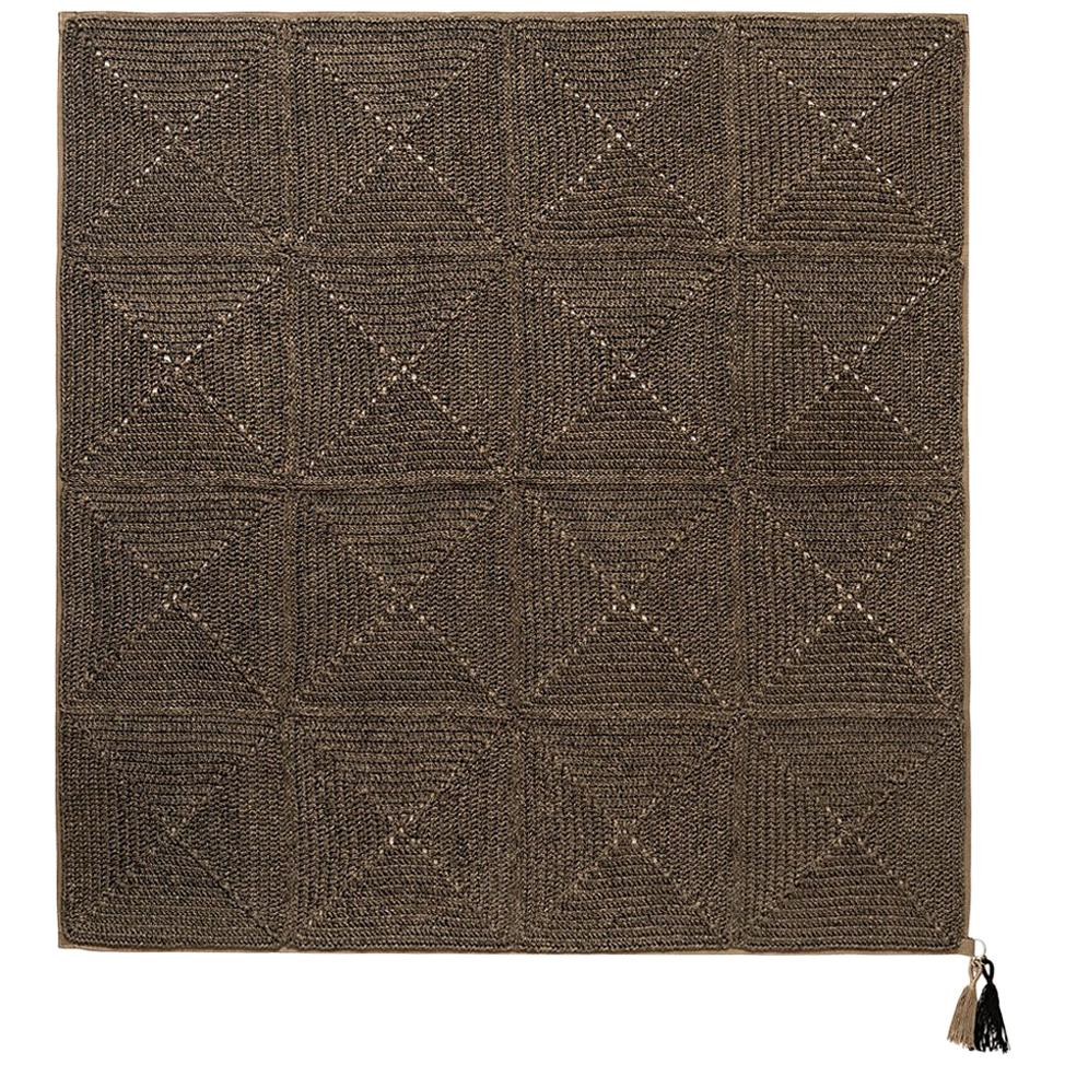 21st Century Asian Brown Black Outdoor Indoor 200x200 cm Handmade Crochet Rug
