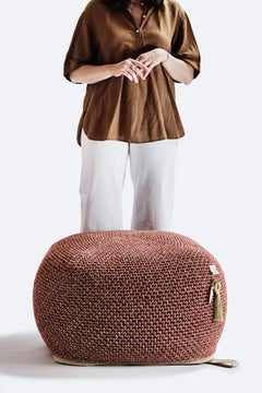 21st Century Asian Clay Beige Outdoor Indoor Handmade Pouf