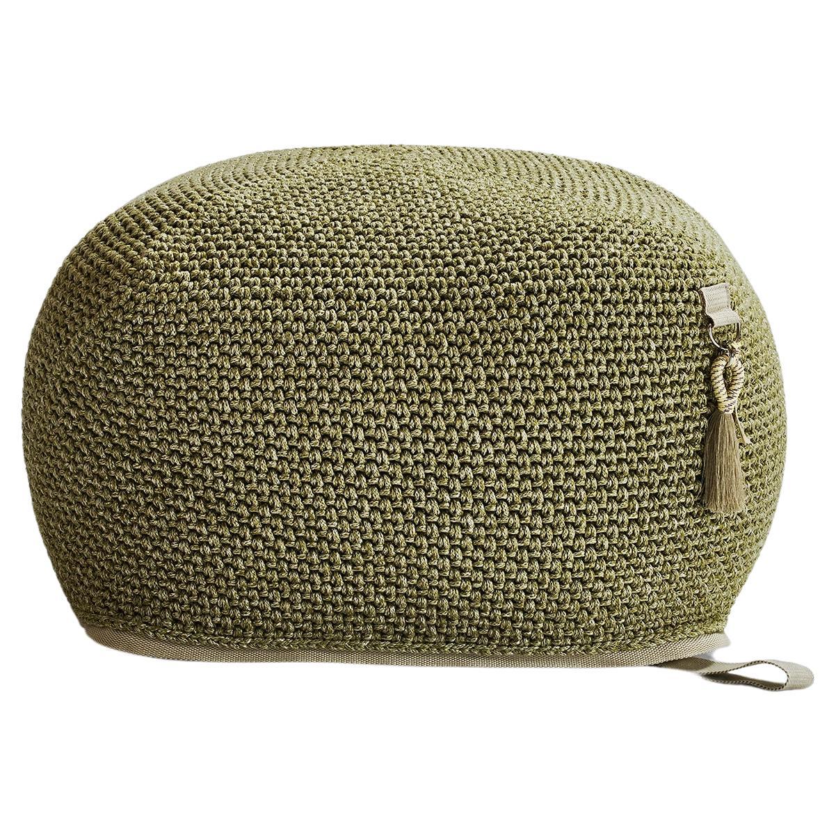 Pouf asiatique du 21e siècle fait à la main en vert olive pour l'extérieur et l'intérieur