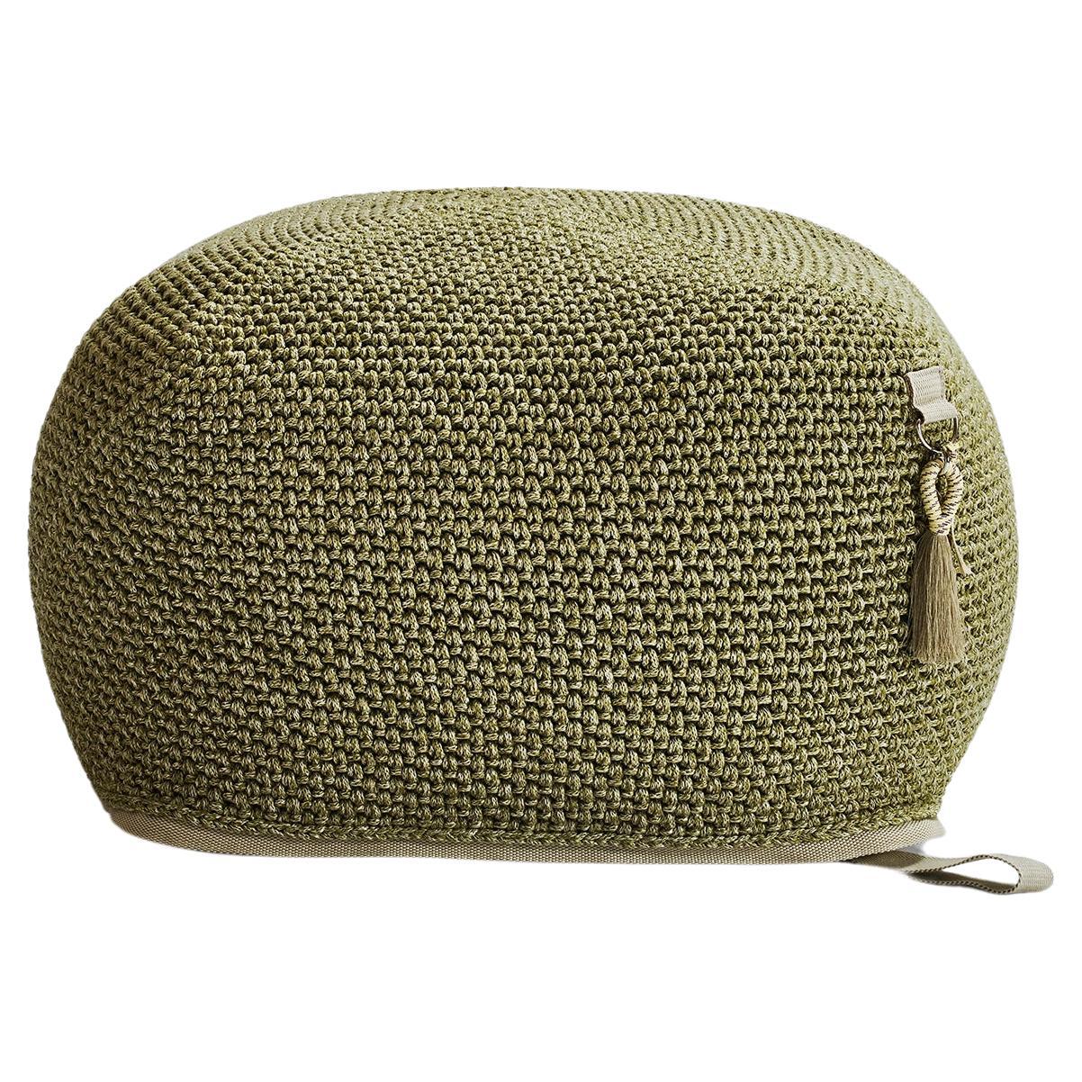 21st Century Asian Green Olive Outdoor Indoor Handmade Pouf For Sale