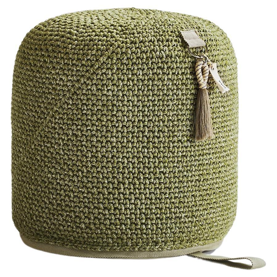 21st Century Asian Green Olive Outdoor-Indoor Handmade Single Seat Pouf For Sale