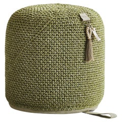 21ème siècle Asian Green Olive Outdoor-Indoor Handmade Single Seat Pouf