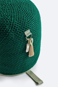 21st Century Asian Green Outdoor-Indoor Handmade Single Seat Pouf