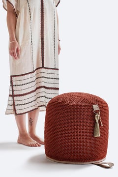 21st Century Asian Hamra Outdoor-Indoor Handmade Single Seat Pouf