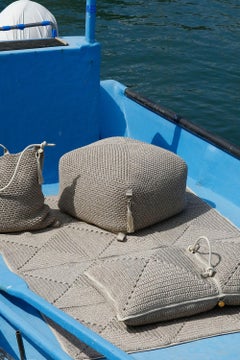 21st Century Asian Mocha Color Outdoor Indoor Handmade Pouf