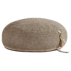 21st Century Asian Mocha Color Outdoor Indoor Handmade Round Pouf