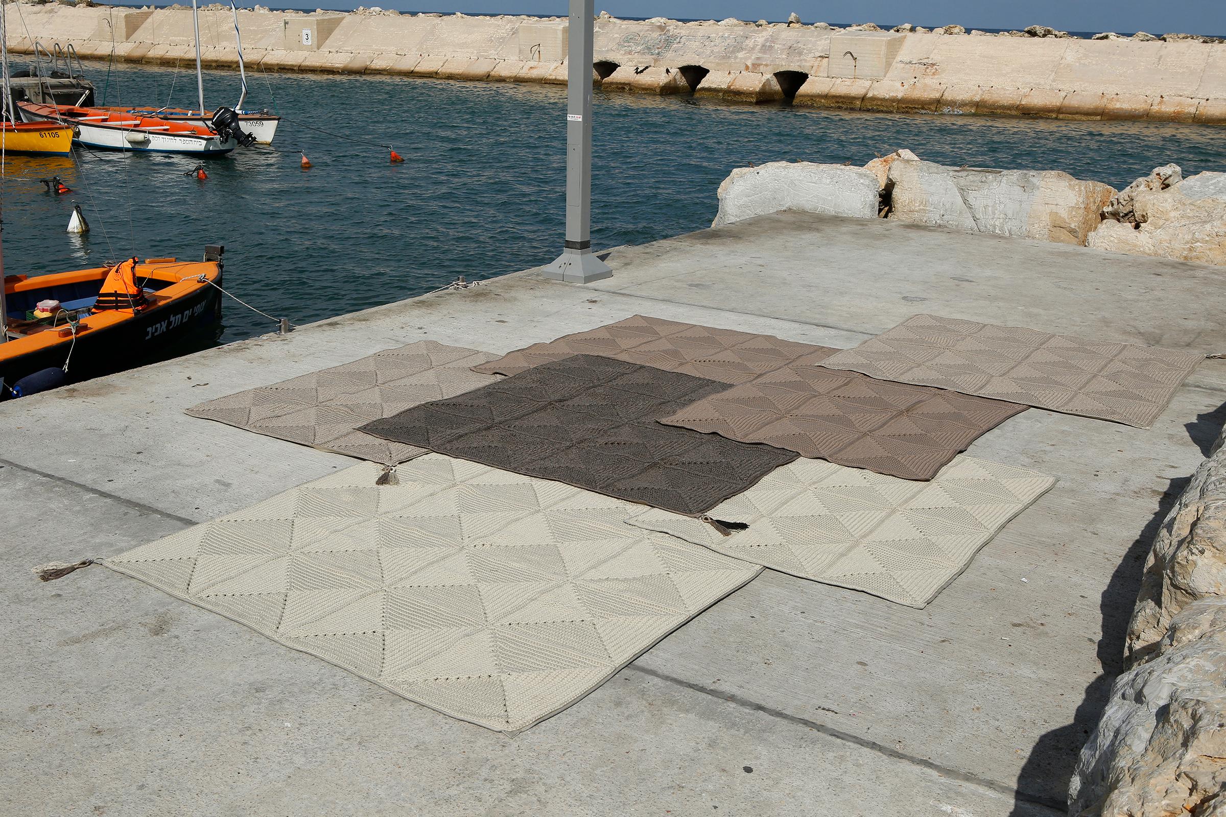 21st Century Asian Natural Cream Outdoor Indoor Rug and Bag Cushion Set In New Condition For Sale In Tel Aviv, IL