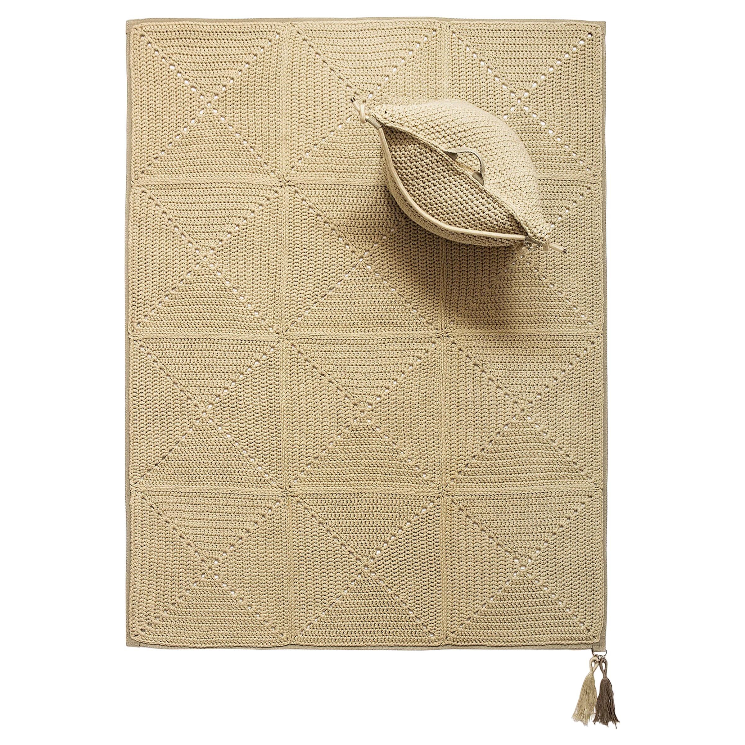 21st Century Asian Natural Cream Outdoor Indoor Rug and Bag Cushion Set