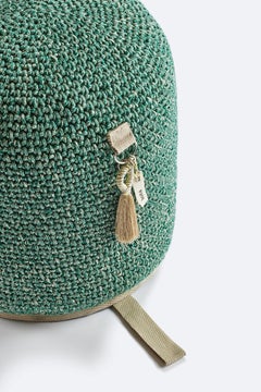 21st Century Asian Sand Green Outdoor-Indoor Handmade Single Seat Pouf