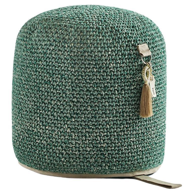 21st Century Asian Sand Green Outdoor-Indoor Handmade Single Seat Pouf