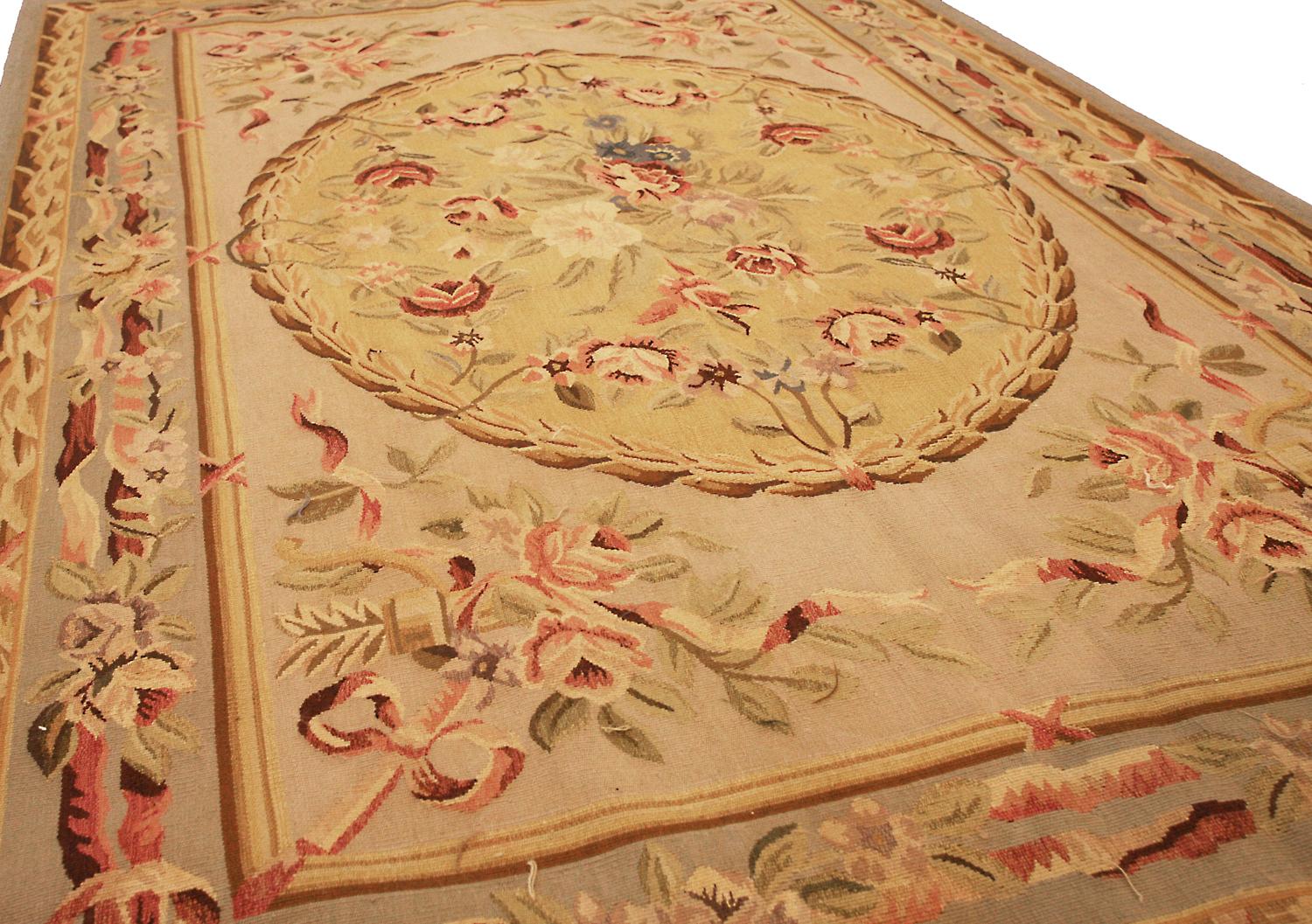 Hand-Knotted 21st Century Aubusson French Style Design Flat-weave Rug