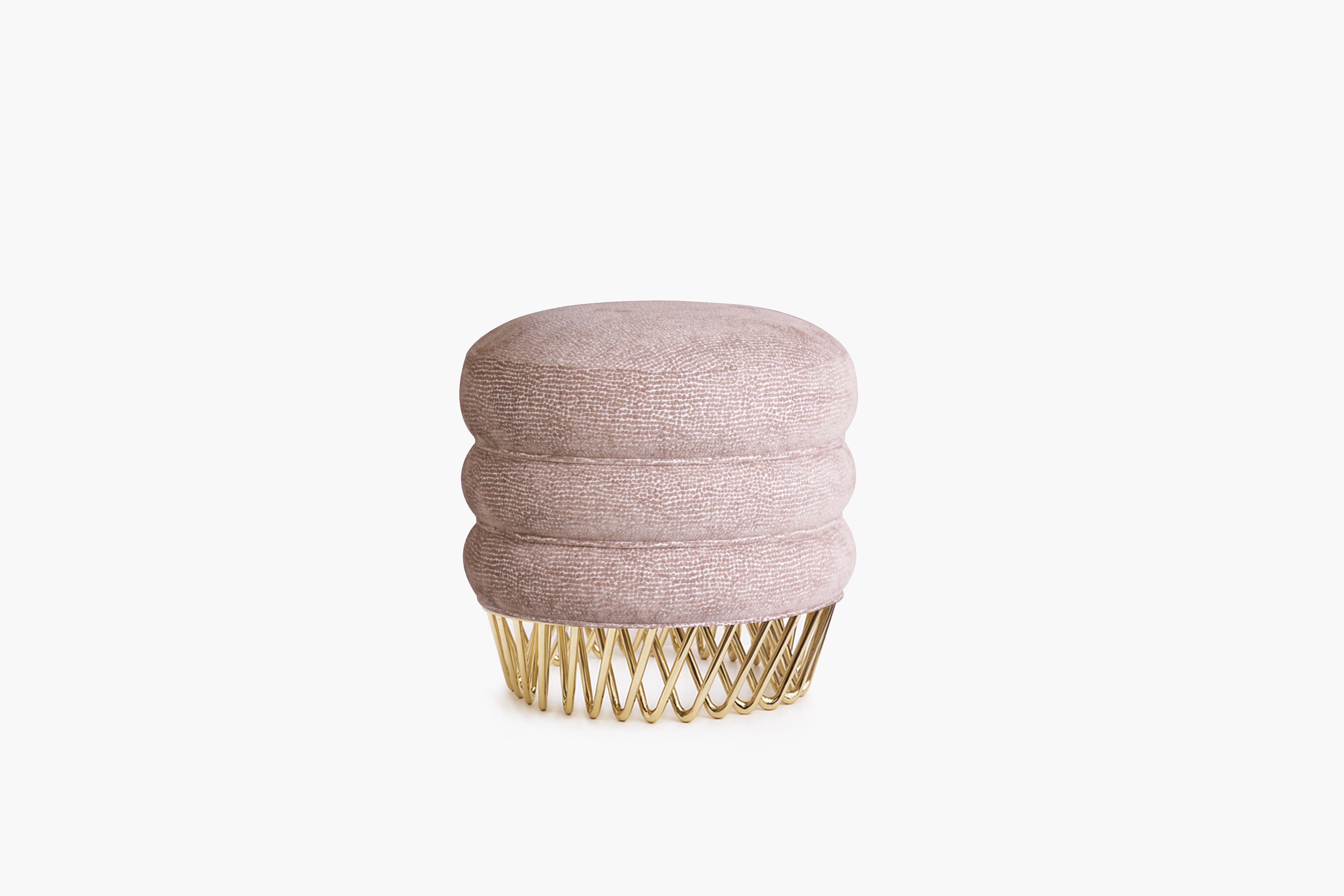 Portuguese 21st Century Audrey Stool Cotton Velvet Brass Made in Portugal by Ottiu For Sale