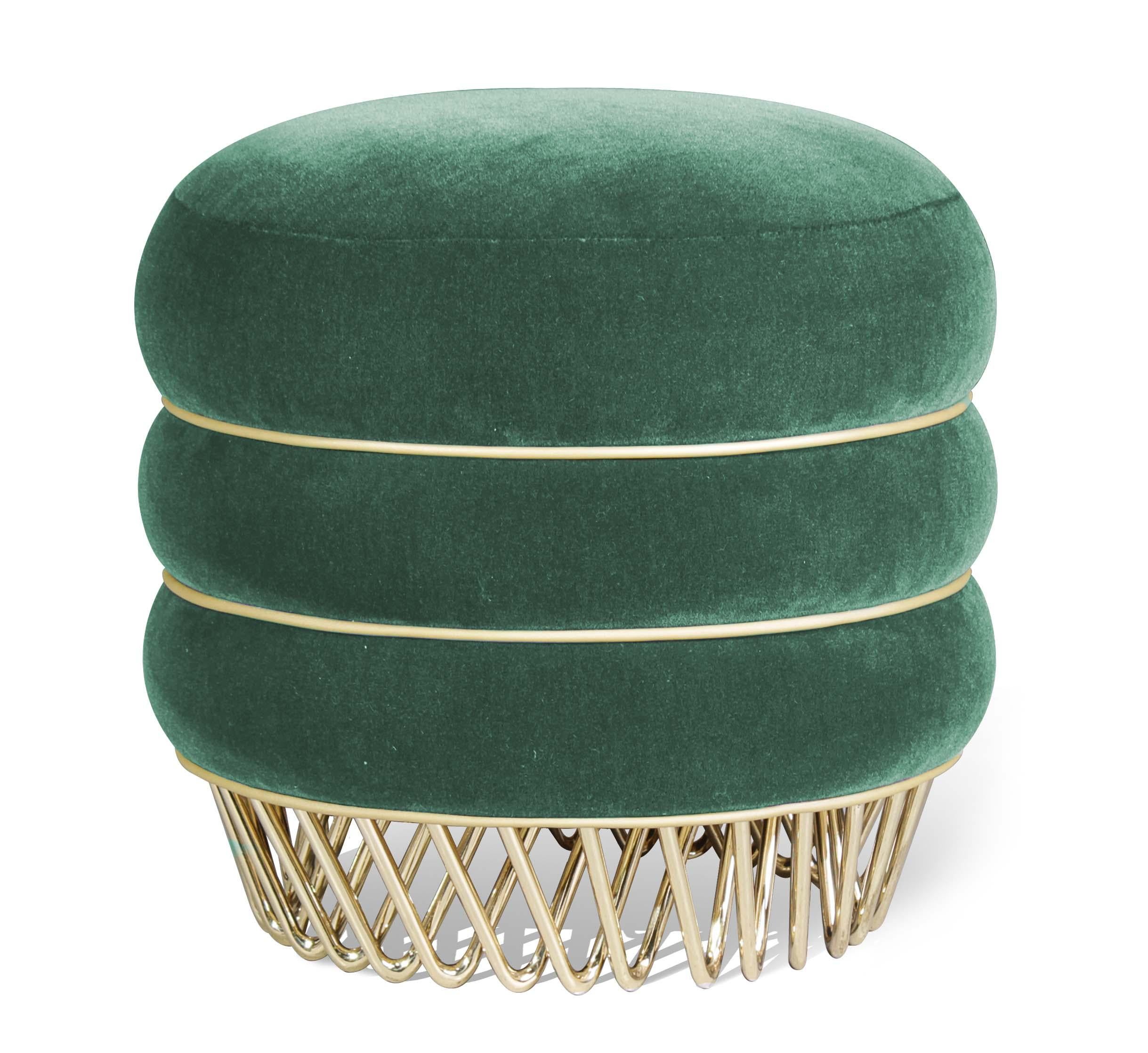 21st Century Audrey Stool Cotton Velvet Brass Made in Portugal by Ottiu For Sale 2