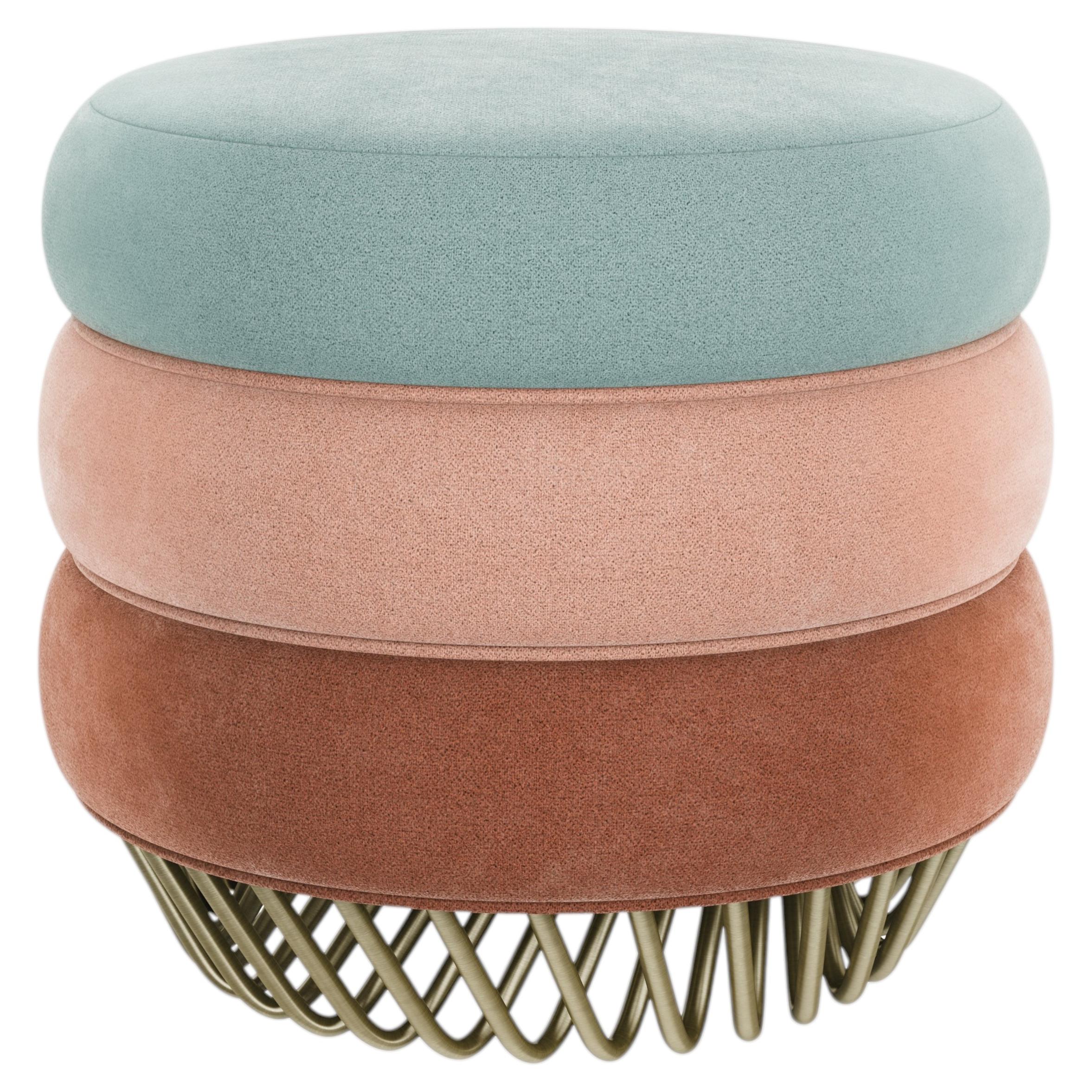 21st Century Audrey Stool Velvet Brass Made in Portugal by Ottiu
