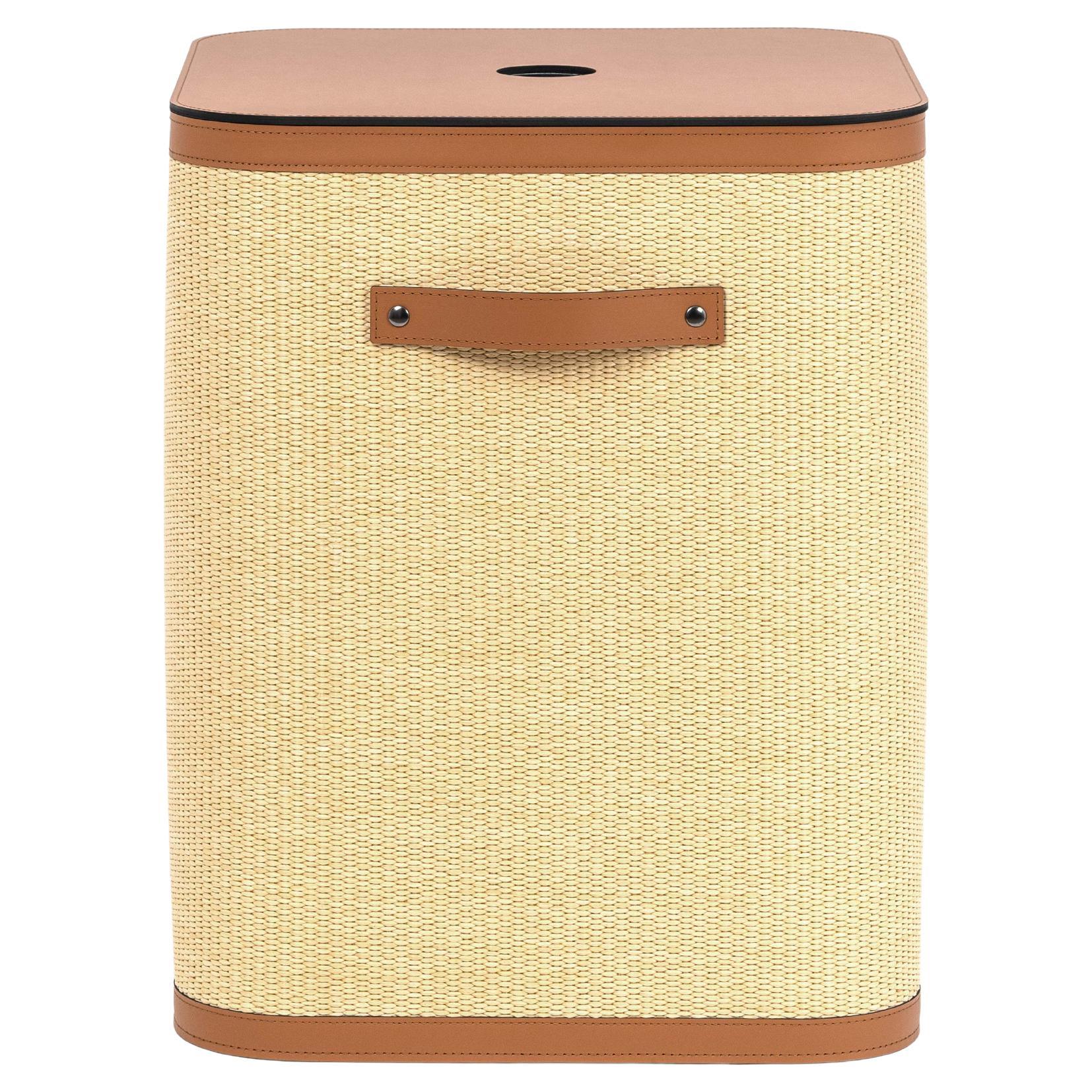 21st Century Aurora Square Laundry Basket with Leather & Straw