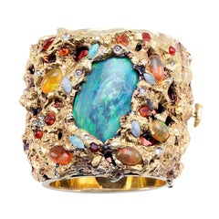 21st Century Australian Opal Jelly Opal Diamonds 18 Karat Gold Cuff Bracelet