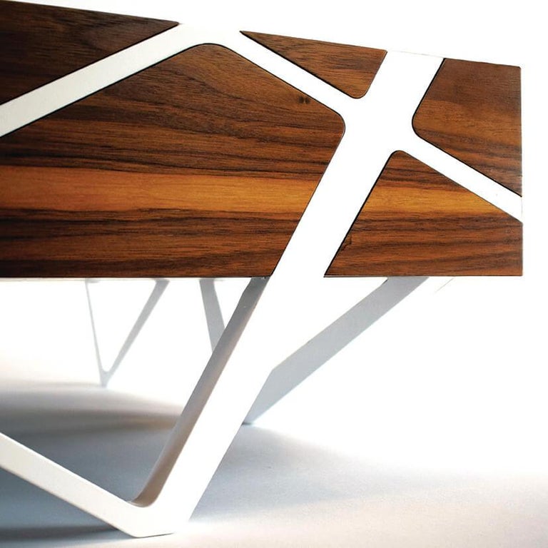 21st Century Modern Center Coffee Table in Walnut Wood and White Lacquered Wood For Sale 5