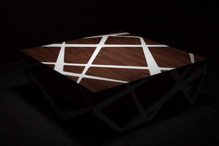 21st Century Modern Center Coffee Table in Walnut Wood and White Lacquered Wood In New Condition For Sale In Vila Nova Famalicão, PT