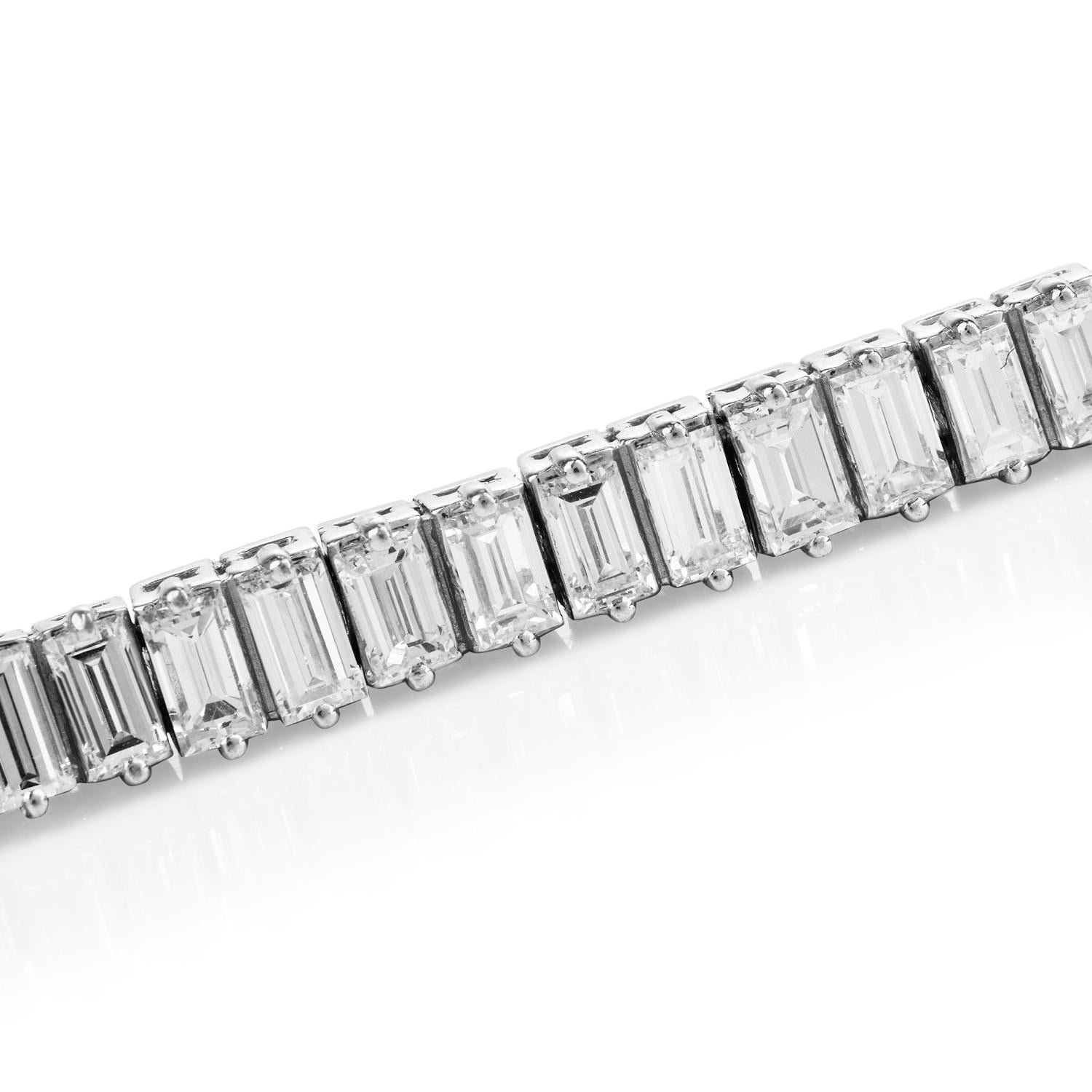 Baguette Cut 21st Century Baguette Diamond Platinum Tennis Line Bracelet
