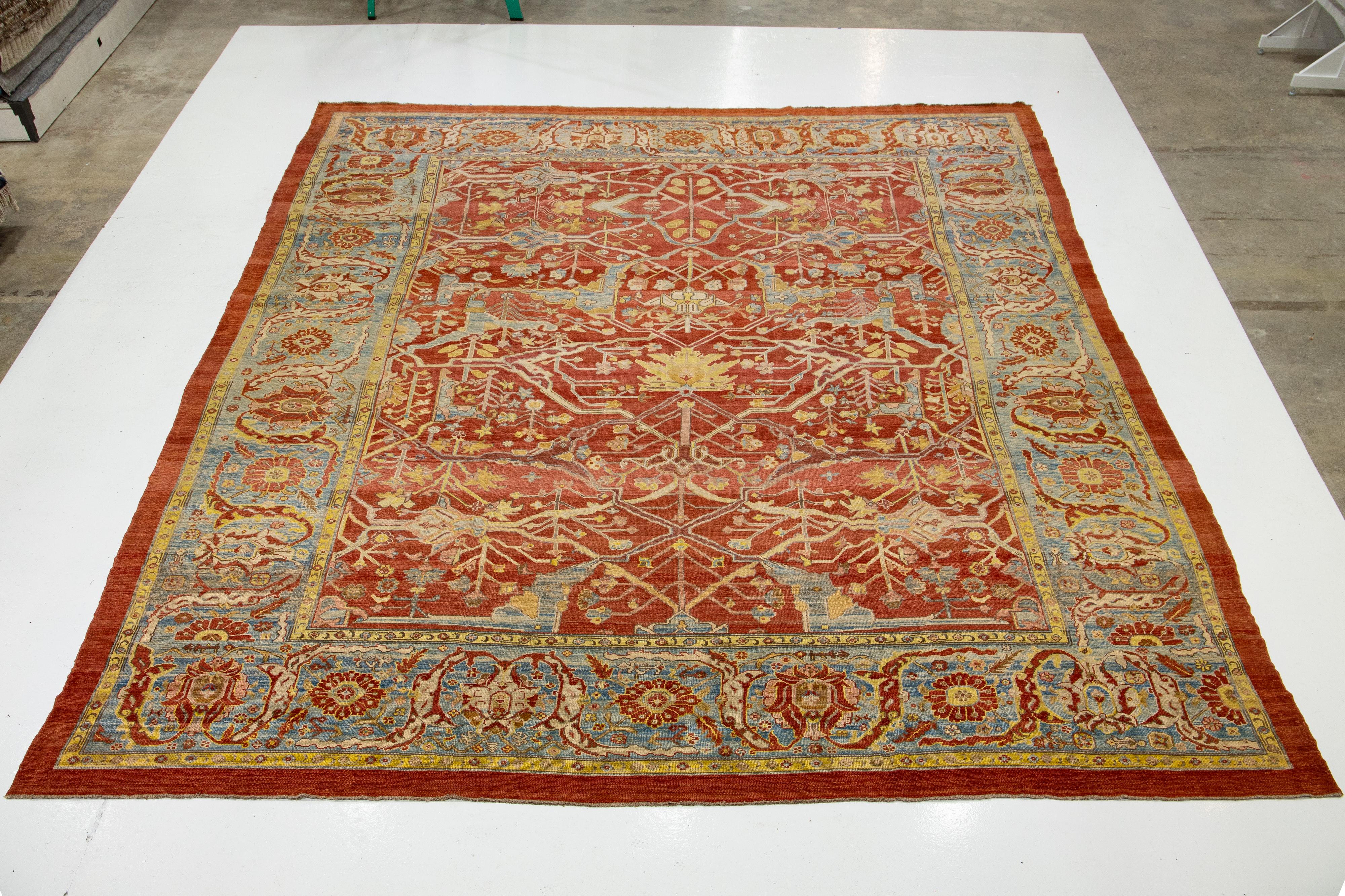 Pakistanais 21st Century Bakshaish Style Rust wool Rug With Allover Pattern en vente