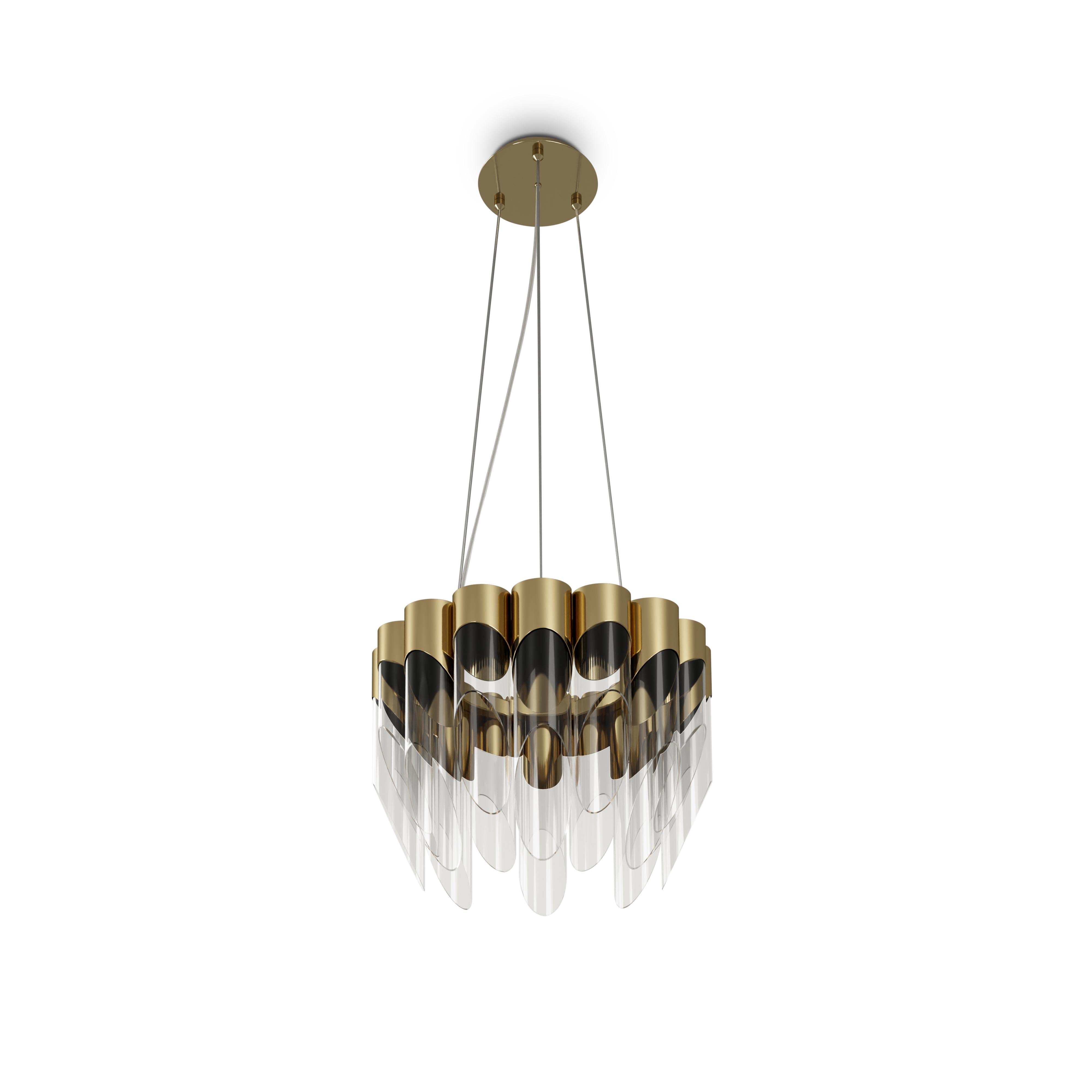 Contemporary 21st Century Bamboo II Suspension Lamp Brass Glass  by Creativemary For Sale
